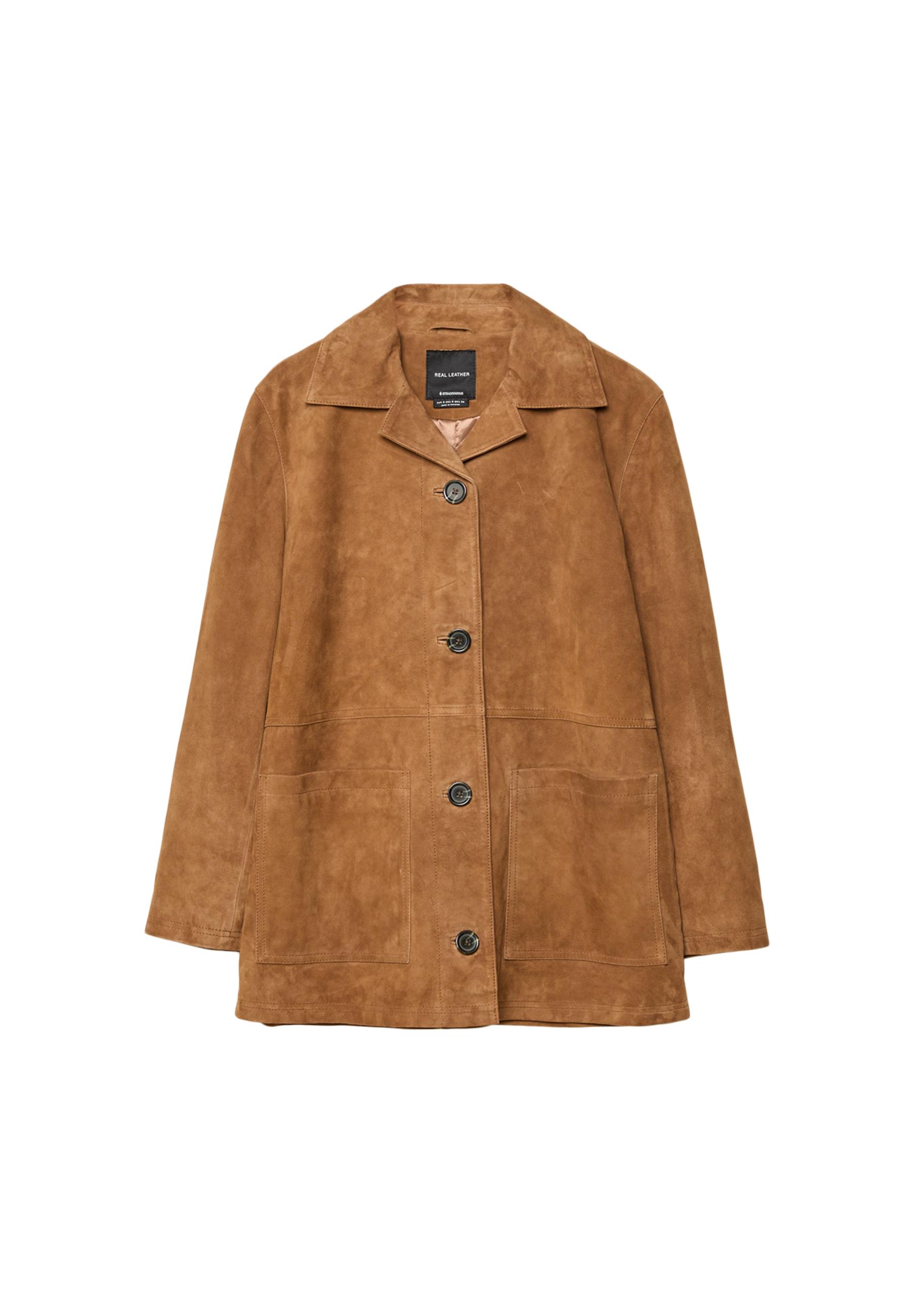 Leather Jacket with Pockets — Brown