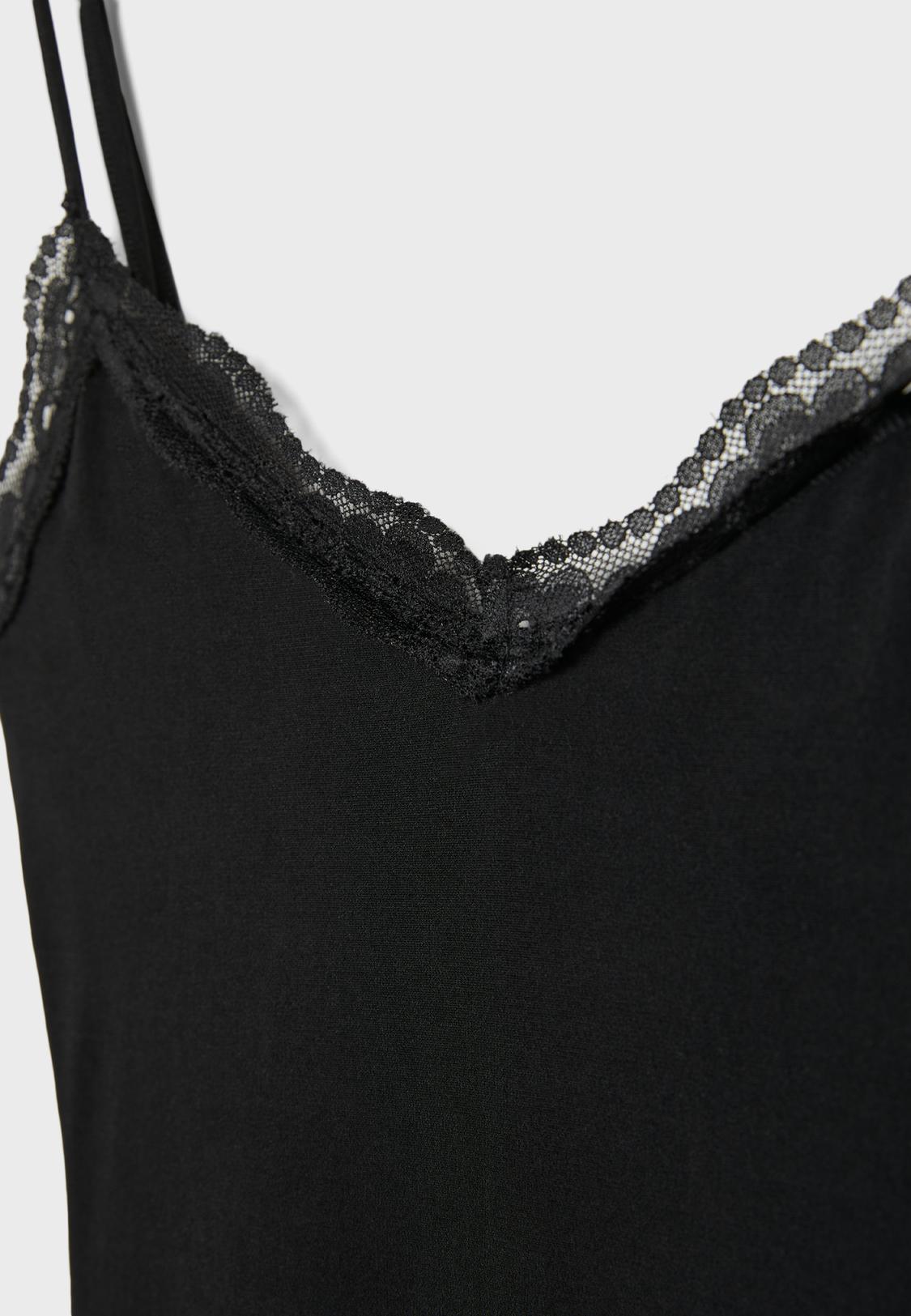 Stradivarius Long Lace Knit Dress Black Xs