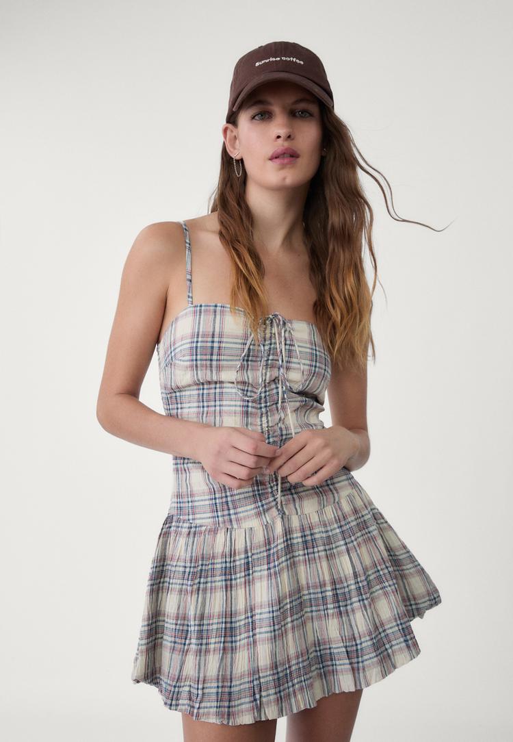 vestido corto globo cuadros