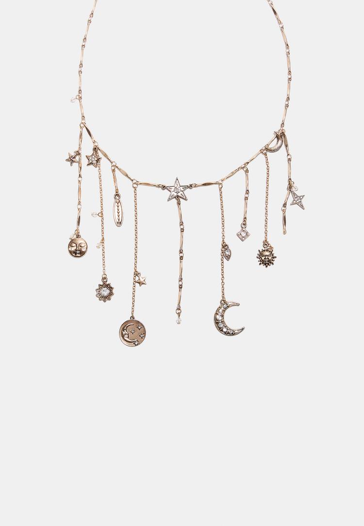 Moon and star multi-charm necklace — Gold