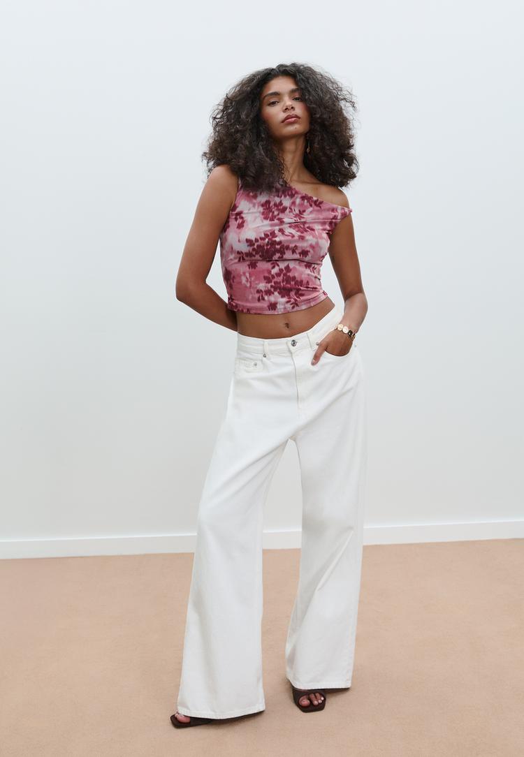 t shirt asimmetrica in tulle stampato