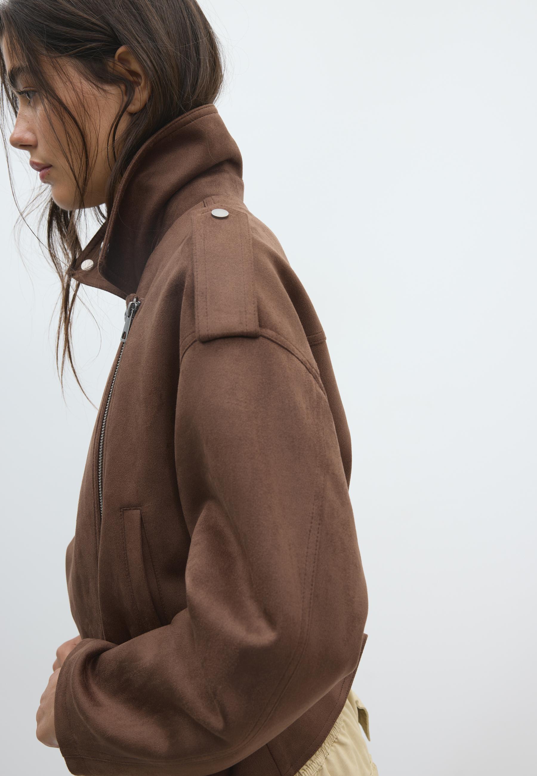 Biker jacket with belt — Brown