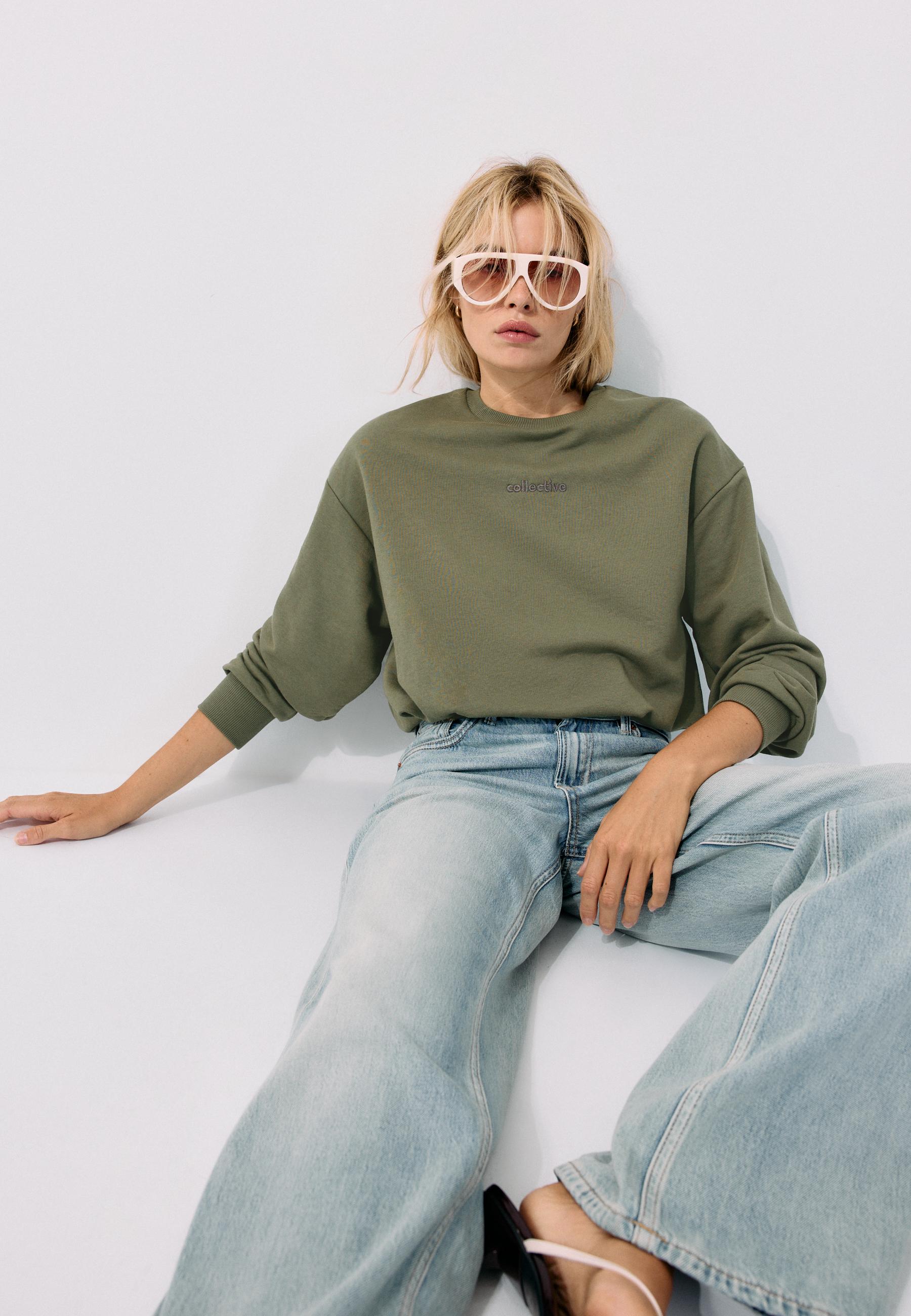 Balloon-hem cropped sweatshirt — Khaki