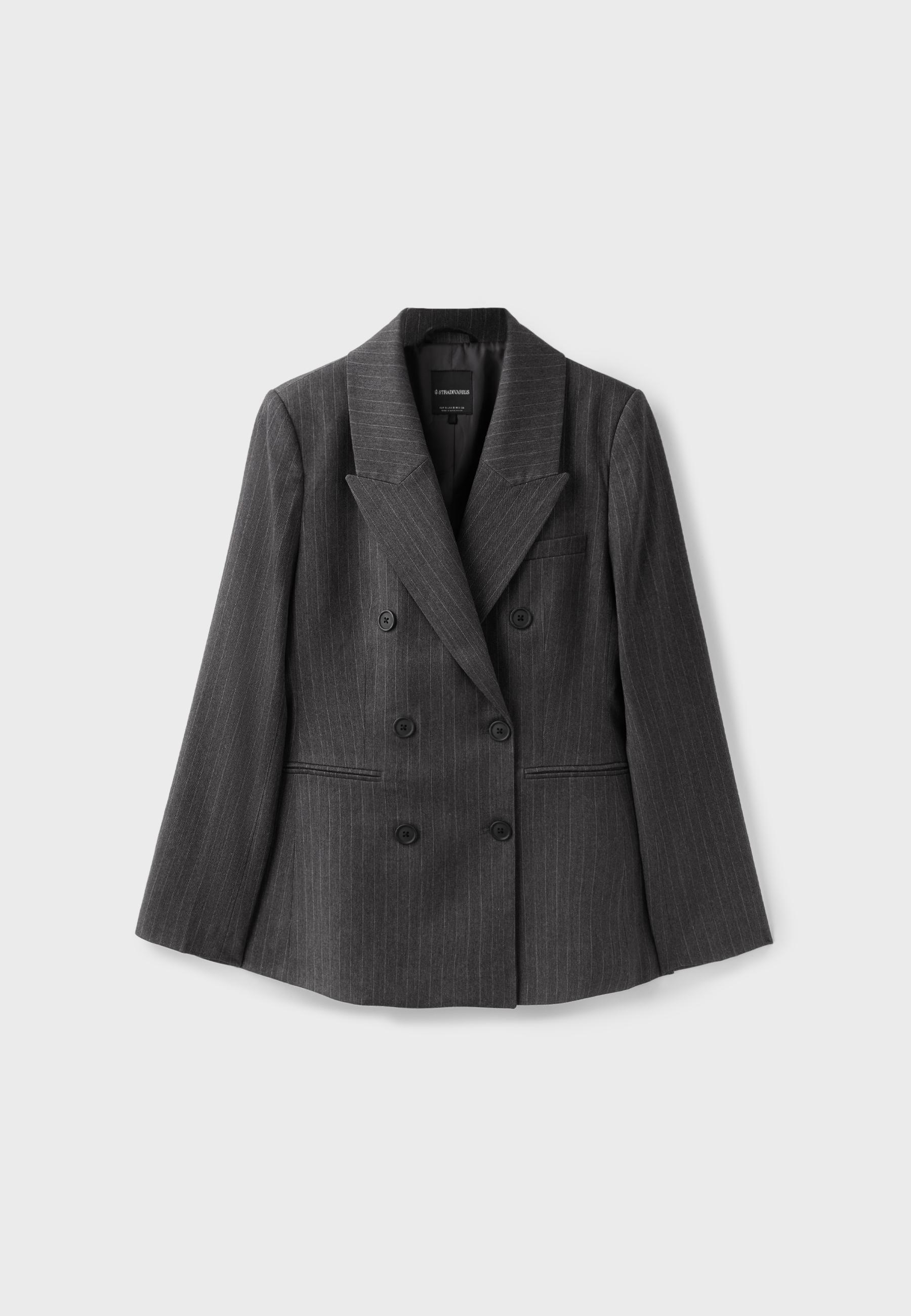 Fitted striped buttoned blazer — Grey