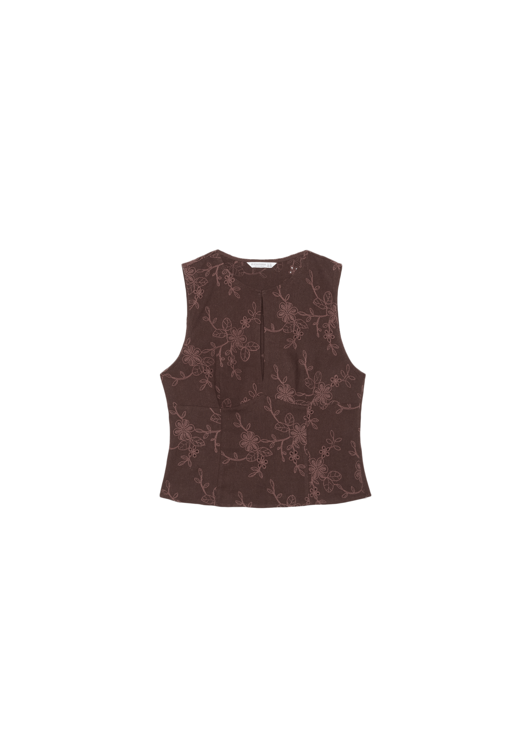 Embroidered fitted sleeveless top — Brown