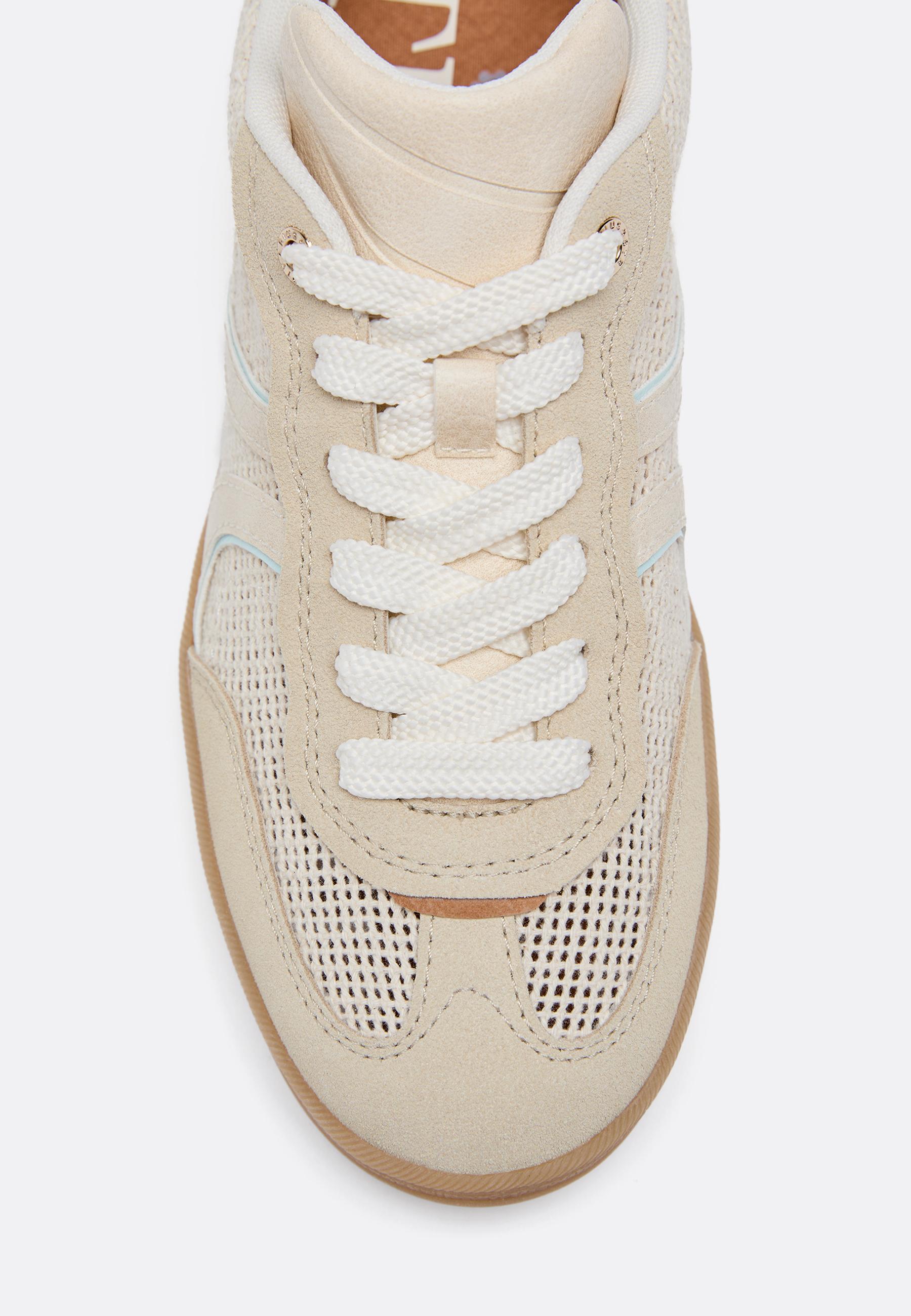 Die-cut trainers with leather details — BEIGE