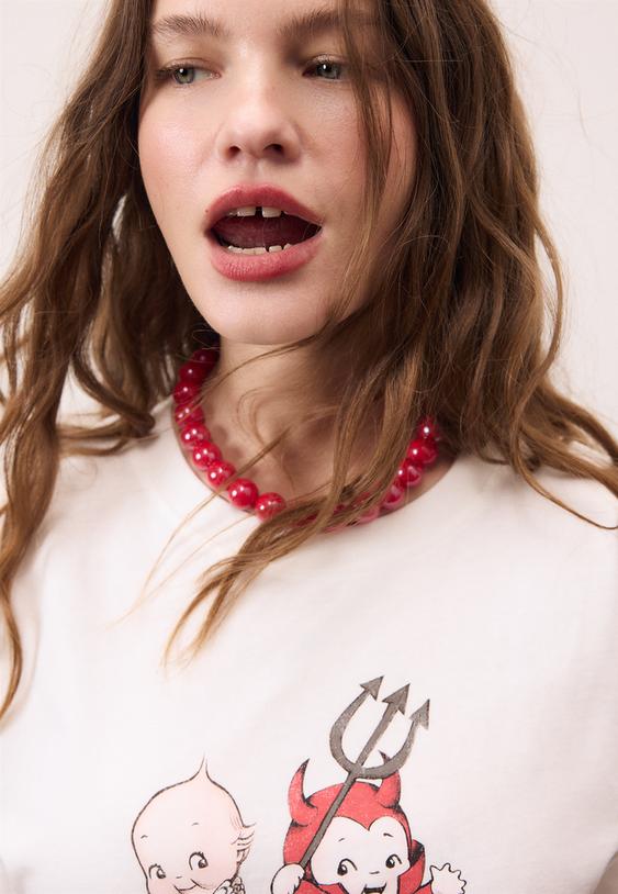 Stradivarius Kewpie Short Sleeve T-Shirt White L