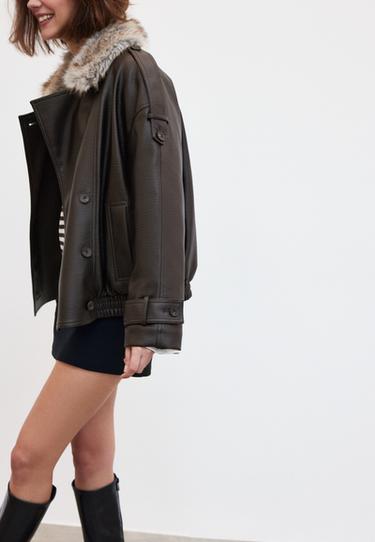 Padded jacket with faux fur collar detail — Brown 6