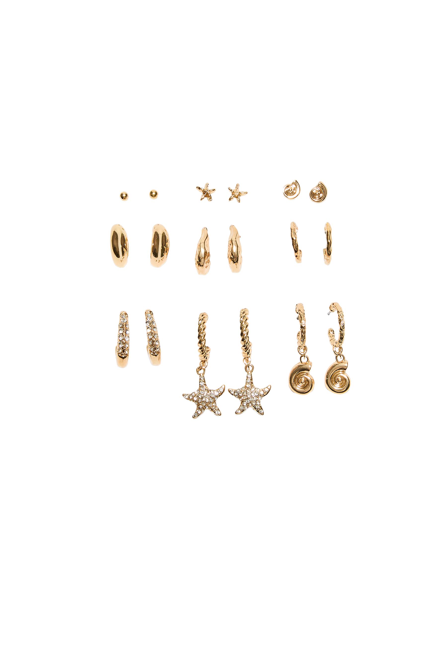 Set of 9 rhinestone starfish earrings — Gold