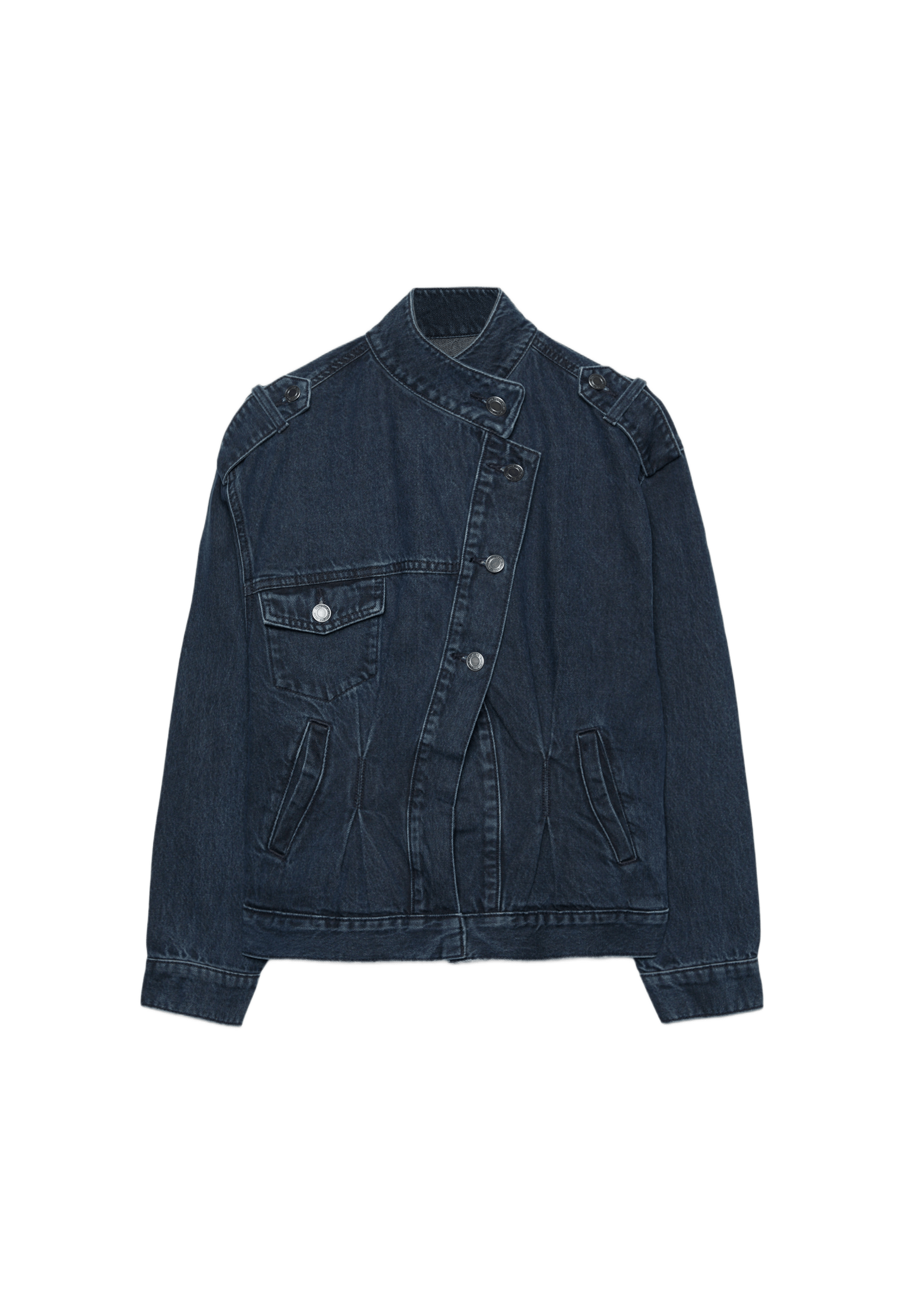 Cross-over denim jacket — BLACK DENIM WASHED EFFECT