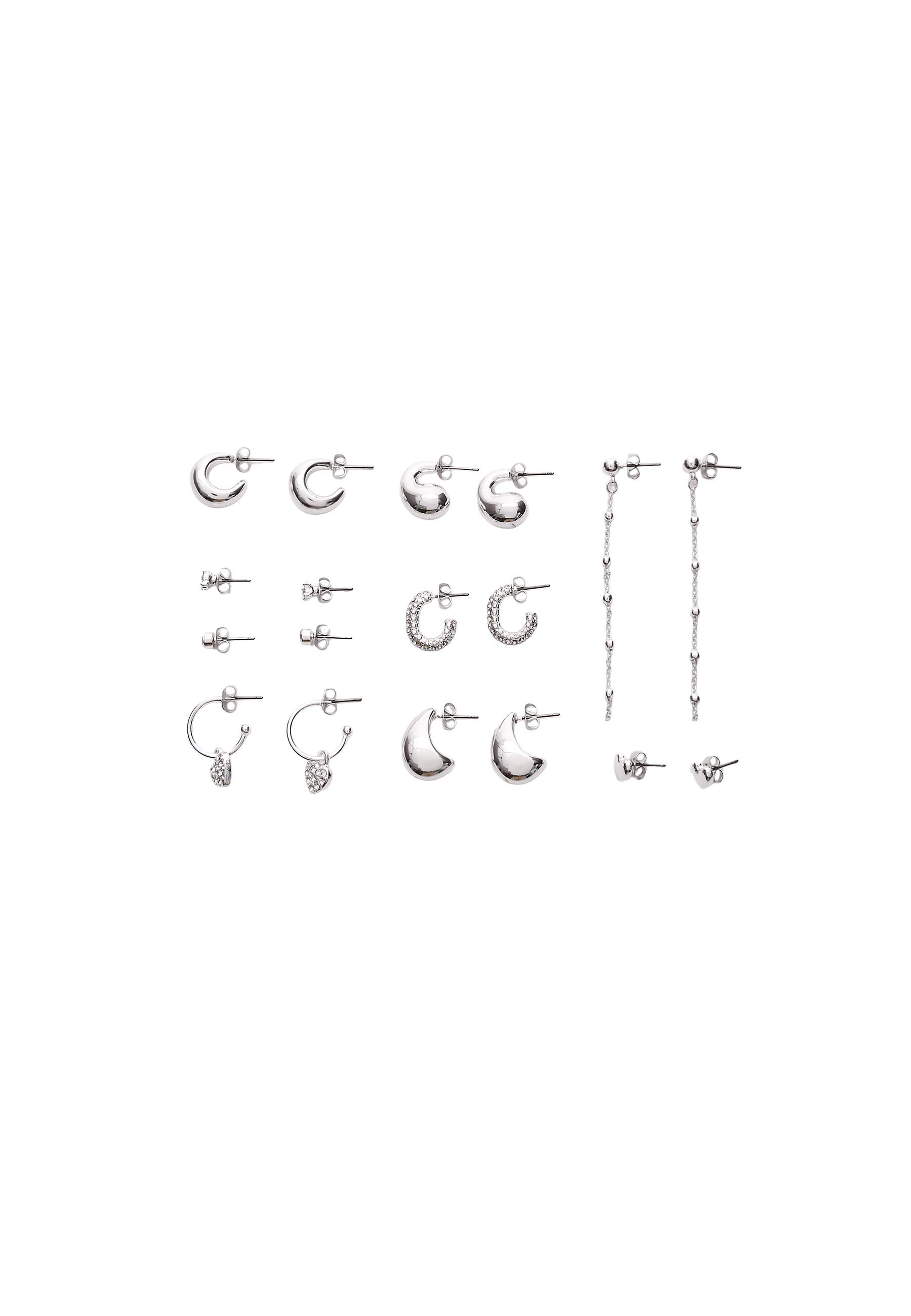 Set of 9 heart and hoop earrings — Grey