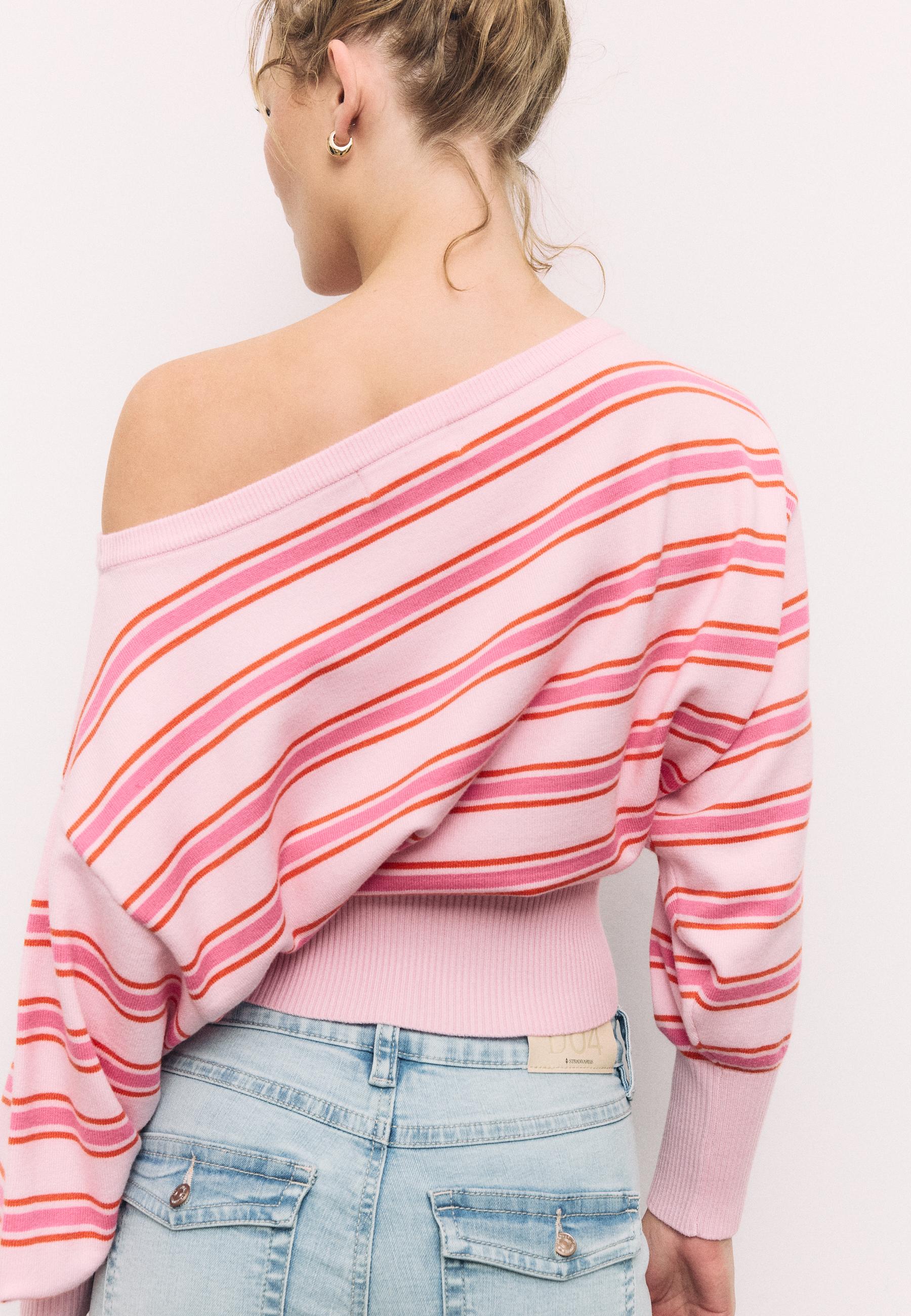 Asymmetric ribbed hem knit jumper — Pastel pink