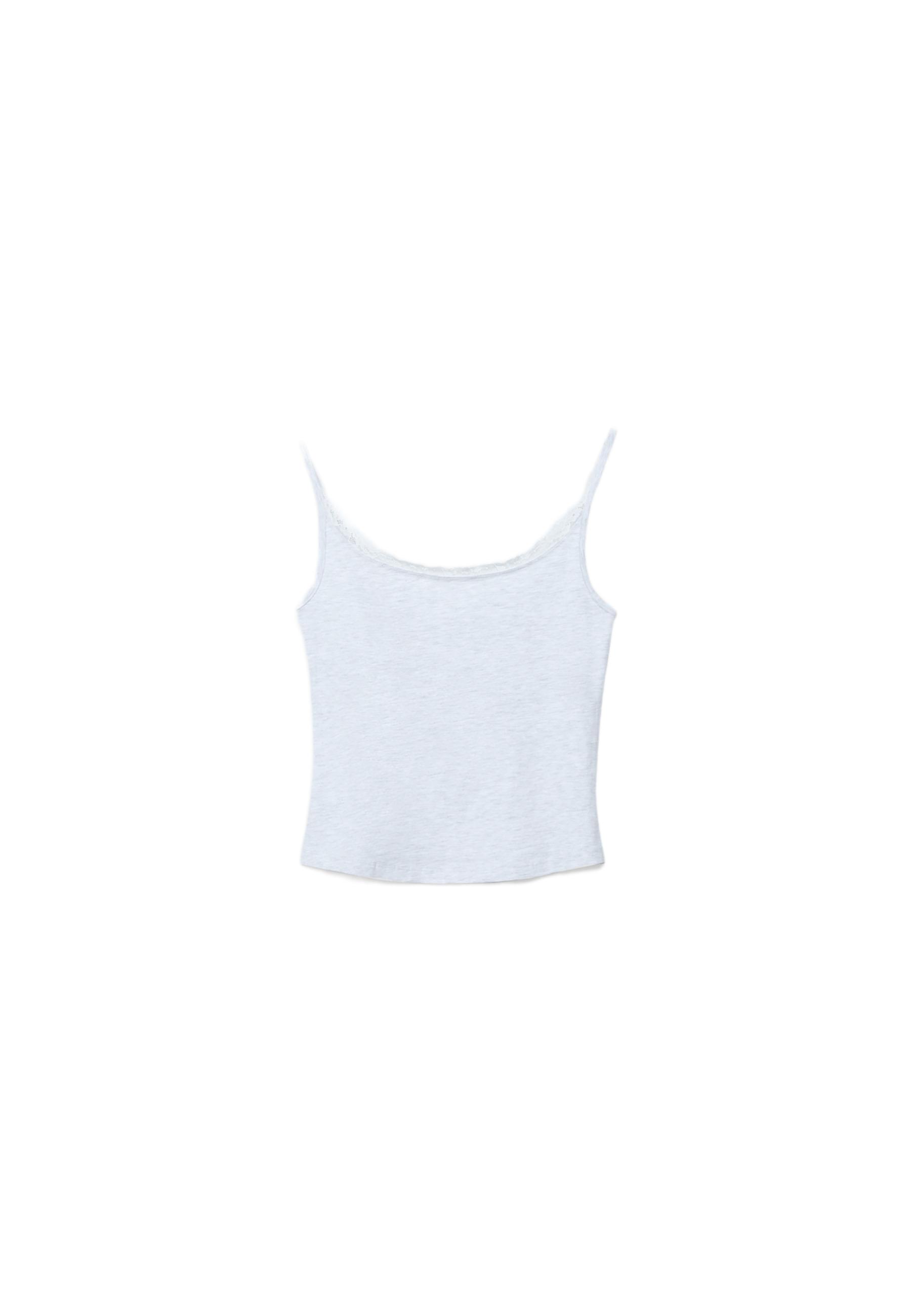 Lace trim strappy top — Grey melange
