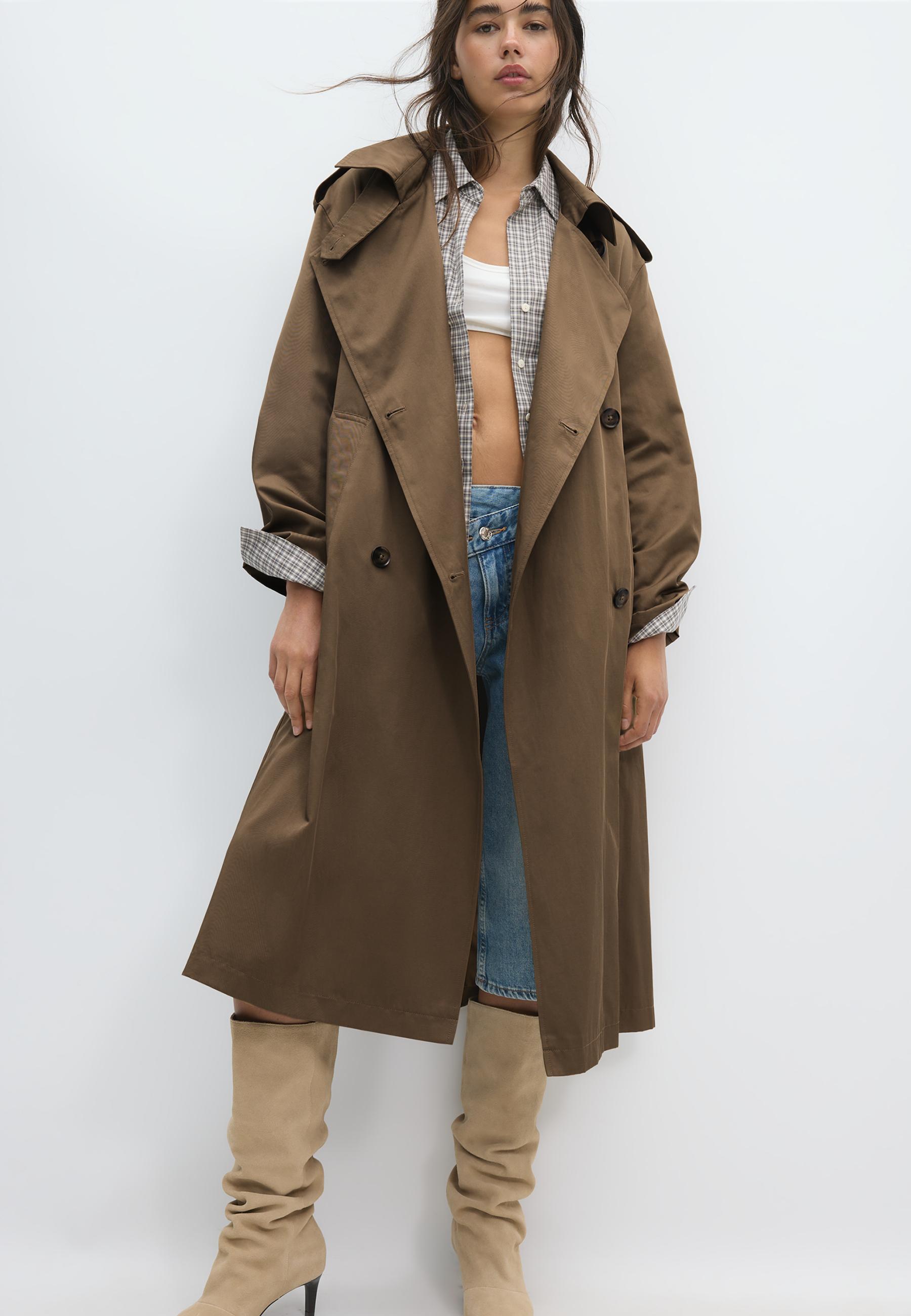 Stradivarius Βασικό Μακρύ Trench Καραμελέ Xs