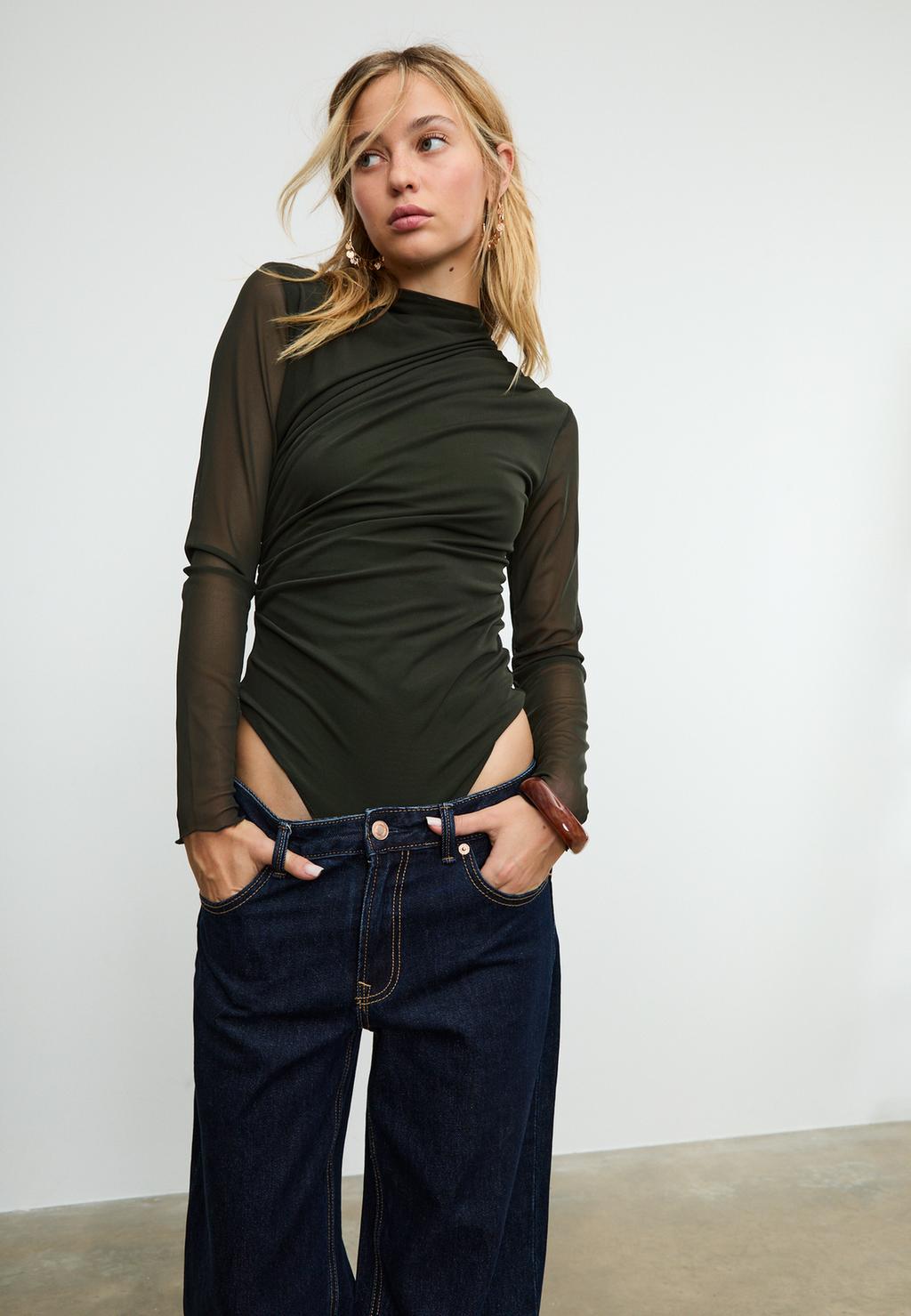 Gathered tulle bodysuit