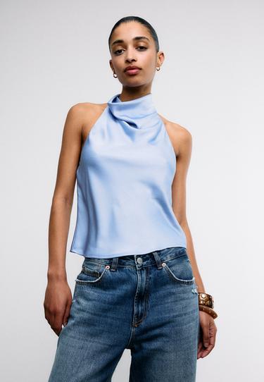 Saten halter top - Görsel 16