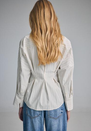 Pleated poplin shirt — Beige 5