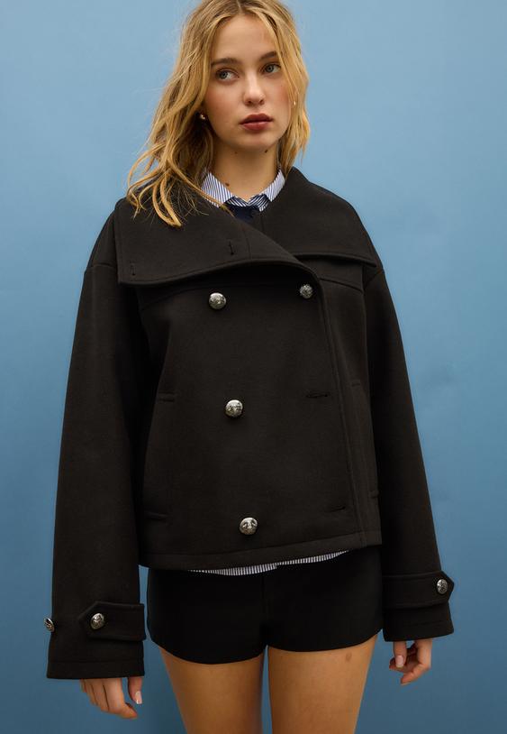 cazadora cruzada cuello alto tacto suave