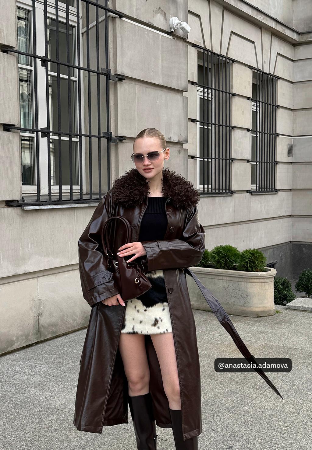 Long faux leather trench coat