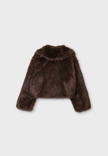 Faux fur shawl neck jacket — Brown 8