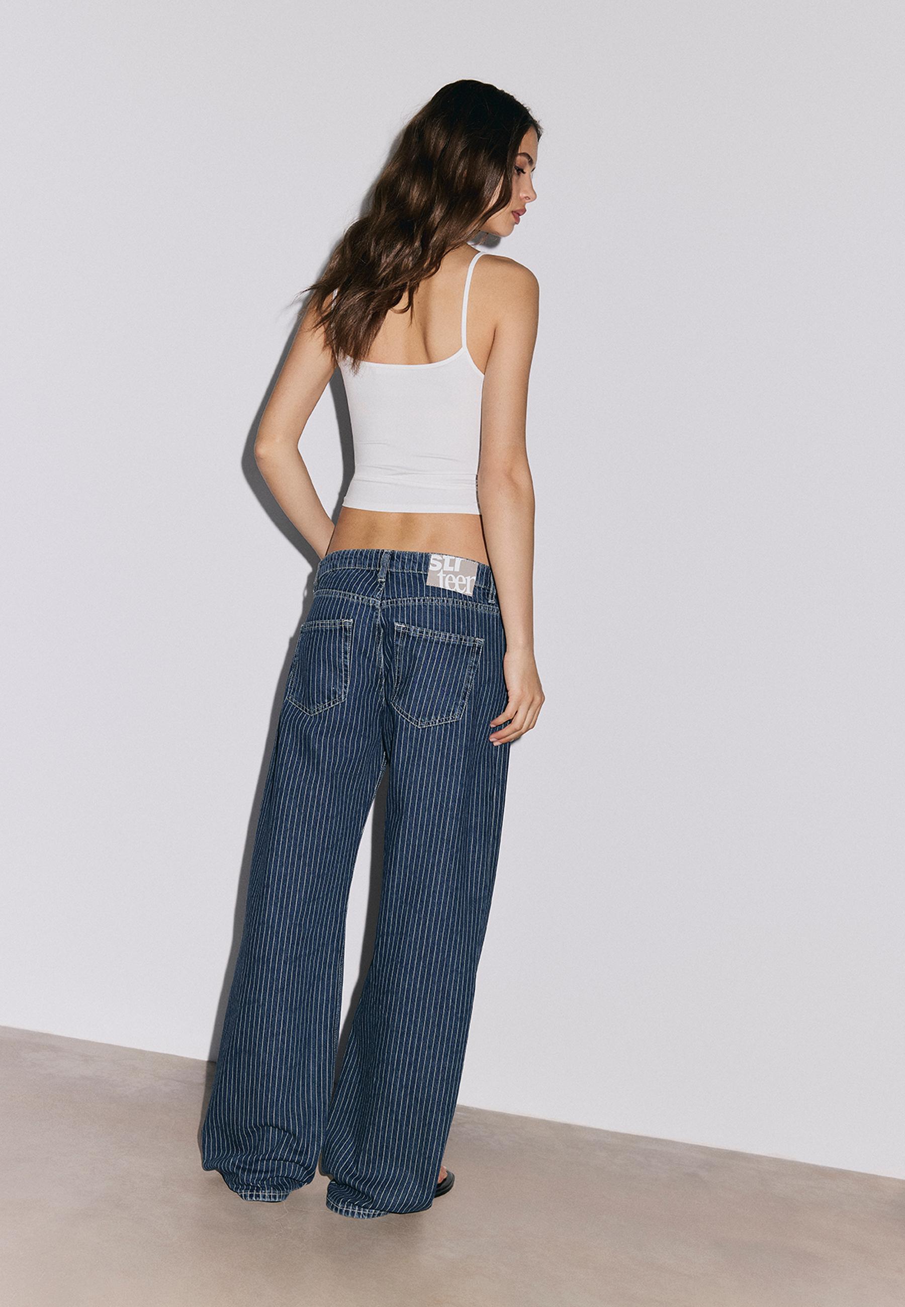 Mid-waist striped baggy jeans — MEDIUM LIGHT BLUE DENIM