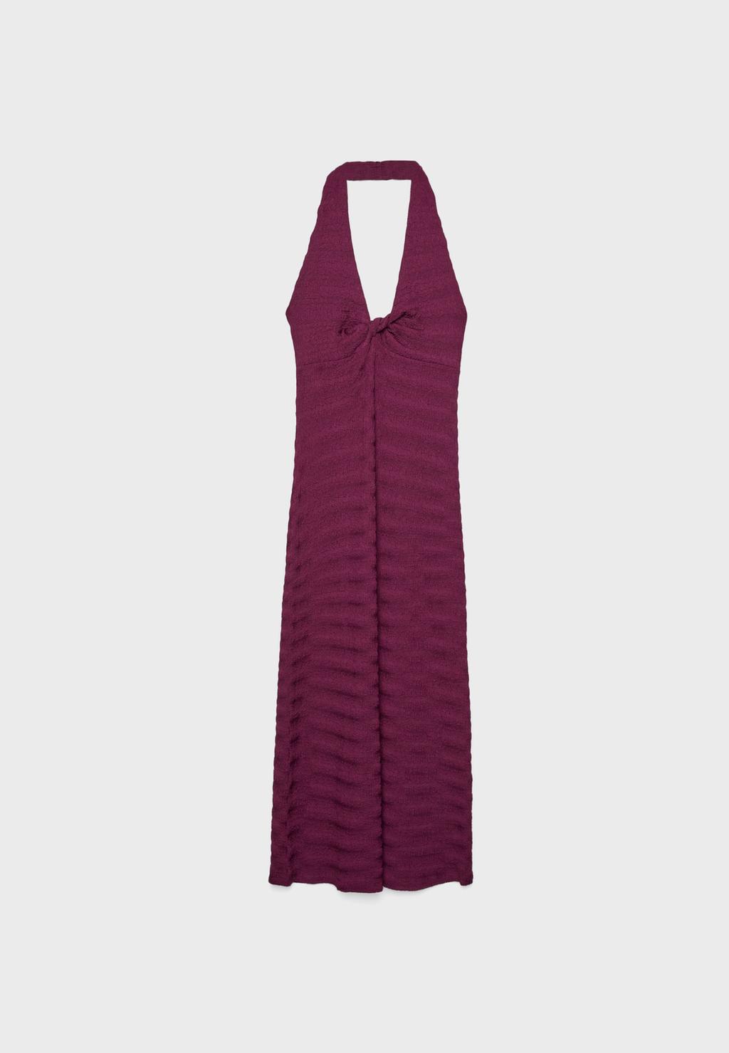 Midi-Kleid mit Neckholder-Textur