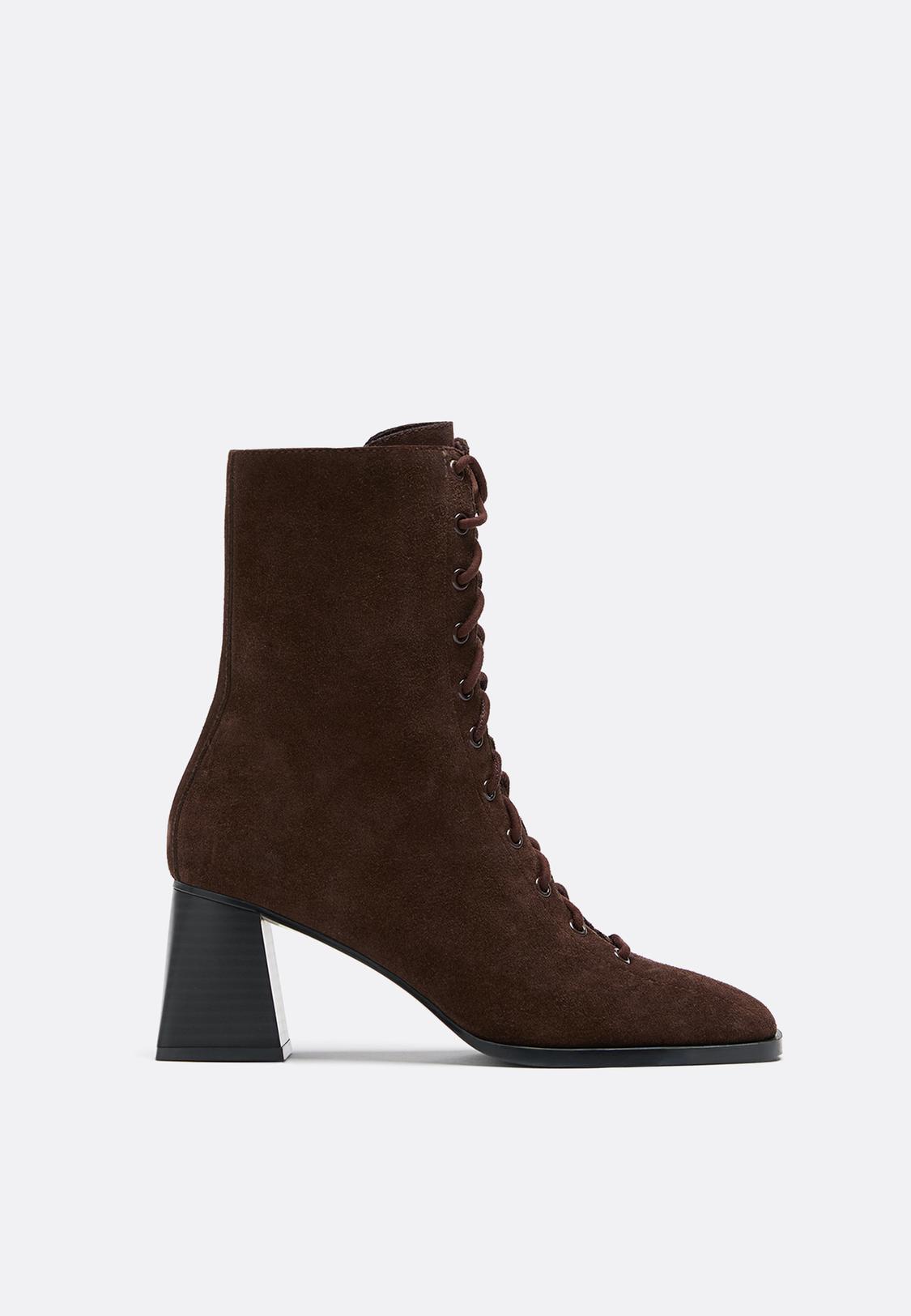 Lace-up leather high-heel ankle boots