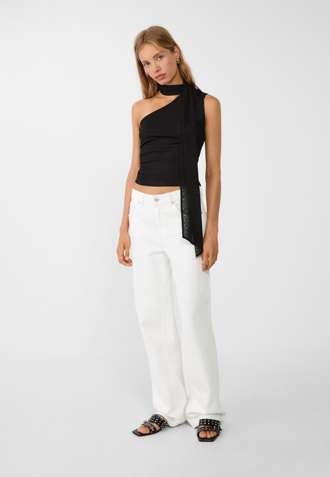Asymmetric tulle top with scarf - Women