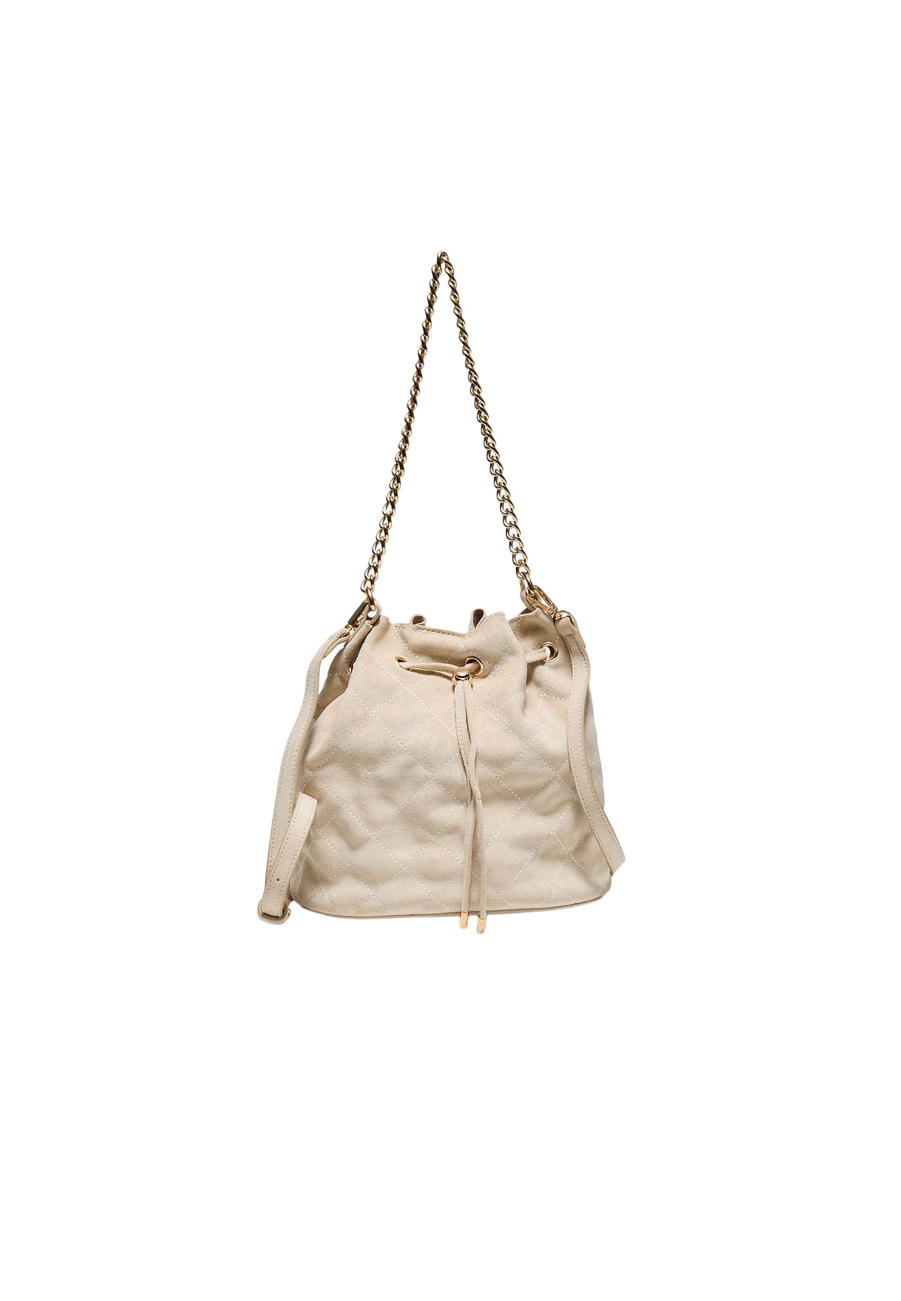 Quilted bucket crossbody bag — Ecru