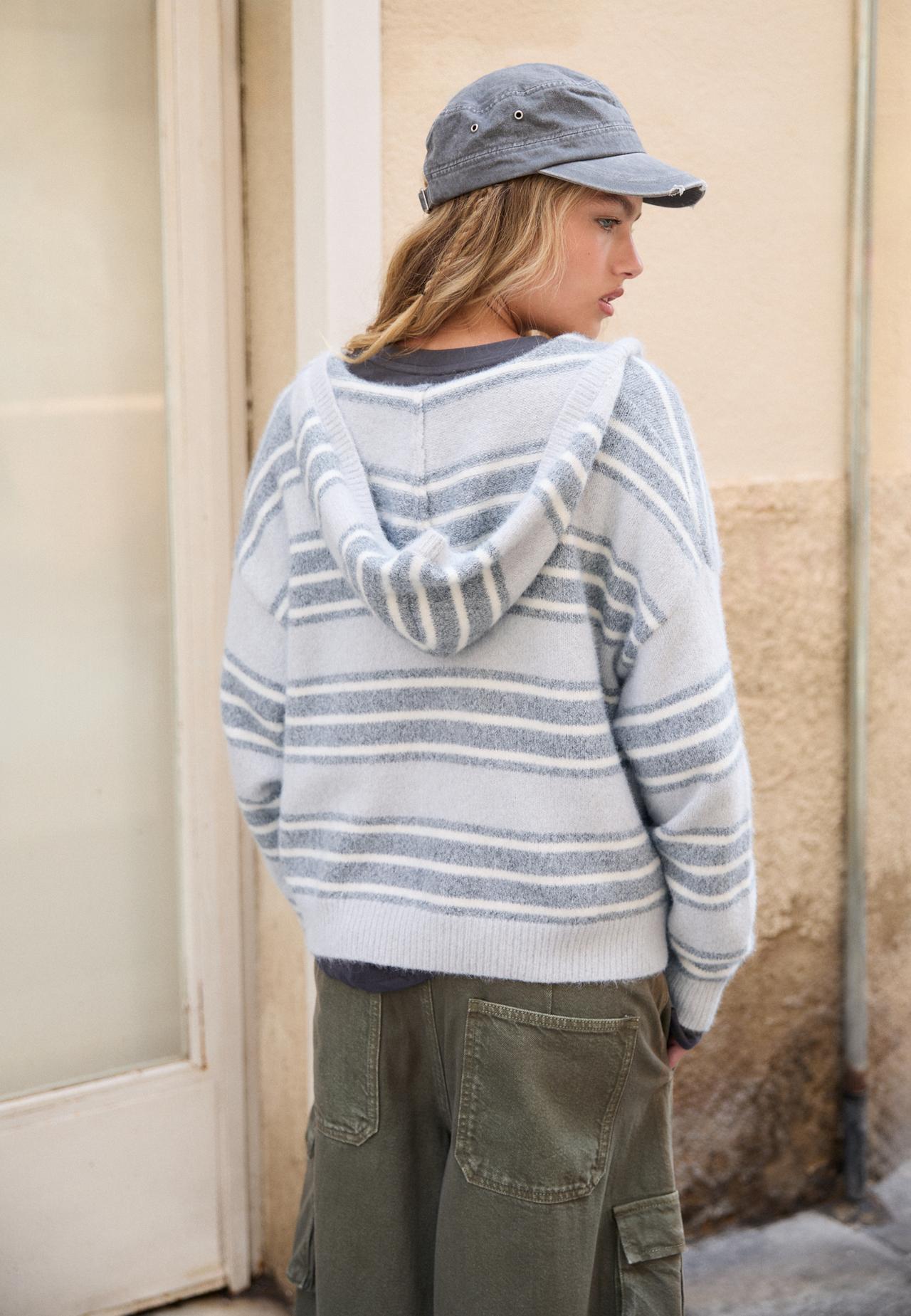 Hooded zip knit cardigan — Dark grey