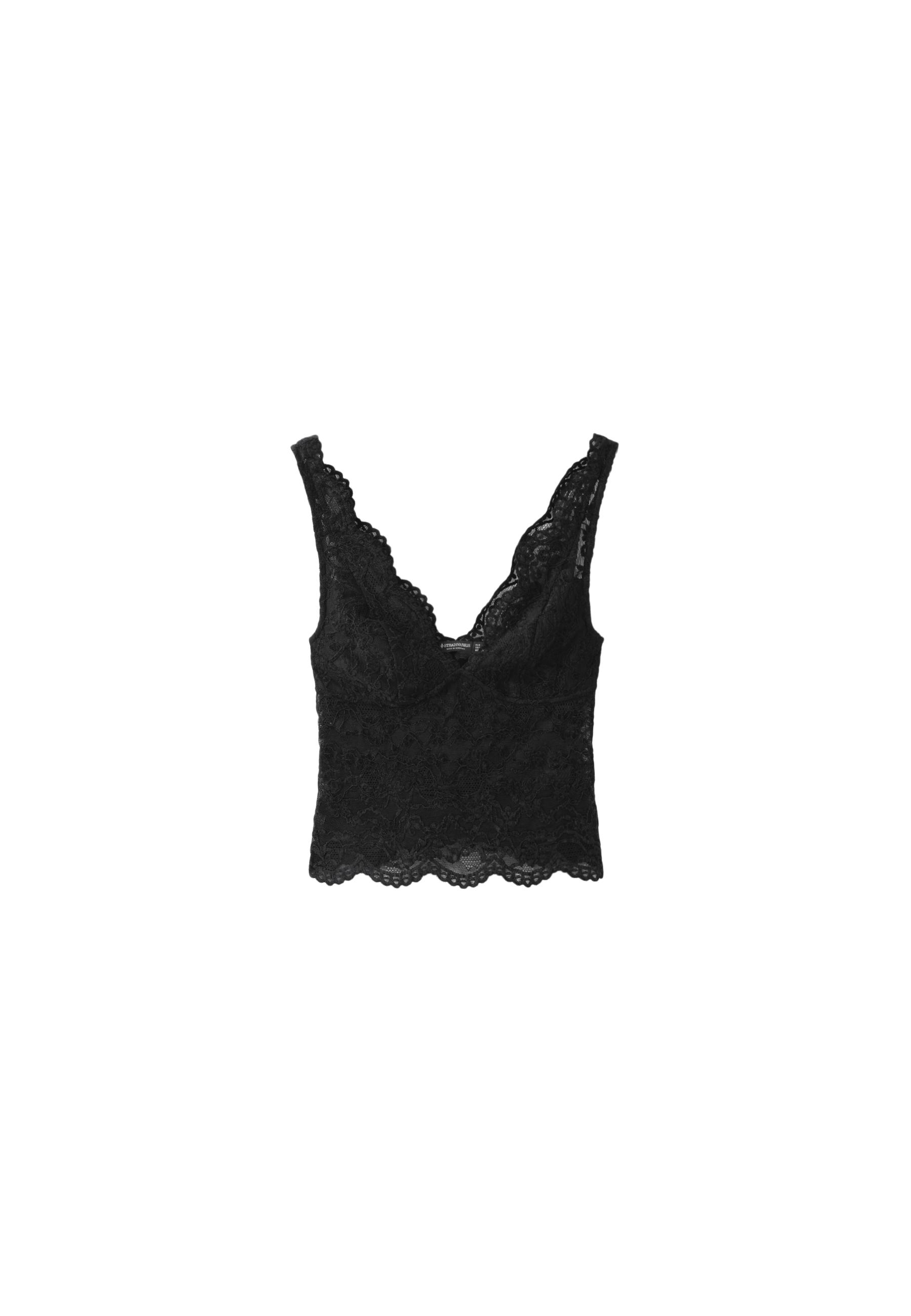 Wide-strap lace top — Black