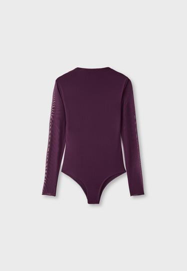 Long sleeve mesh draped bodysuit — Purple 8