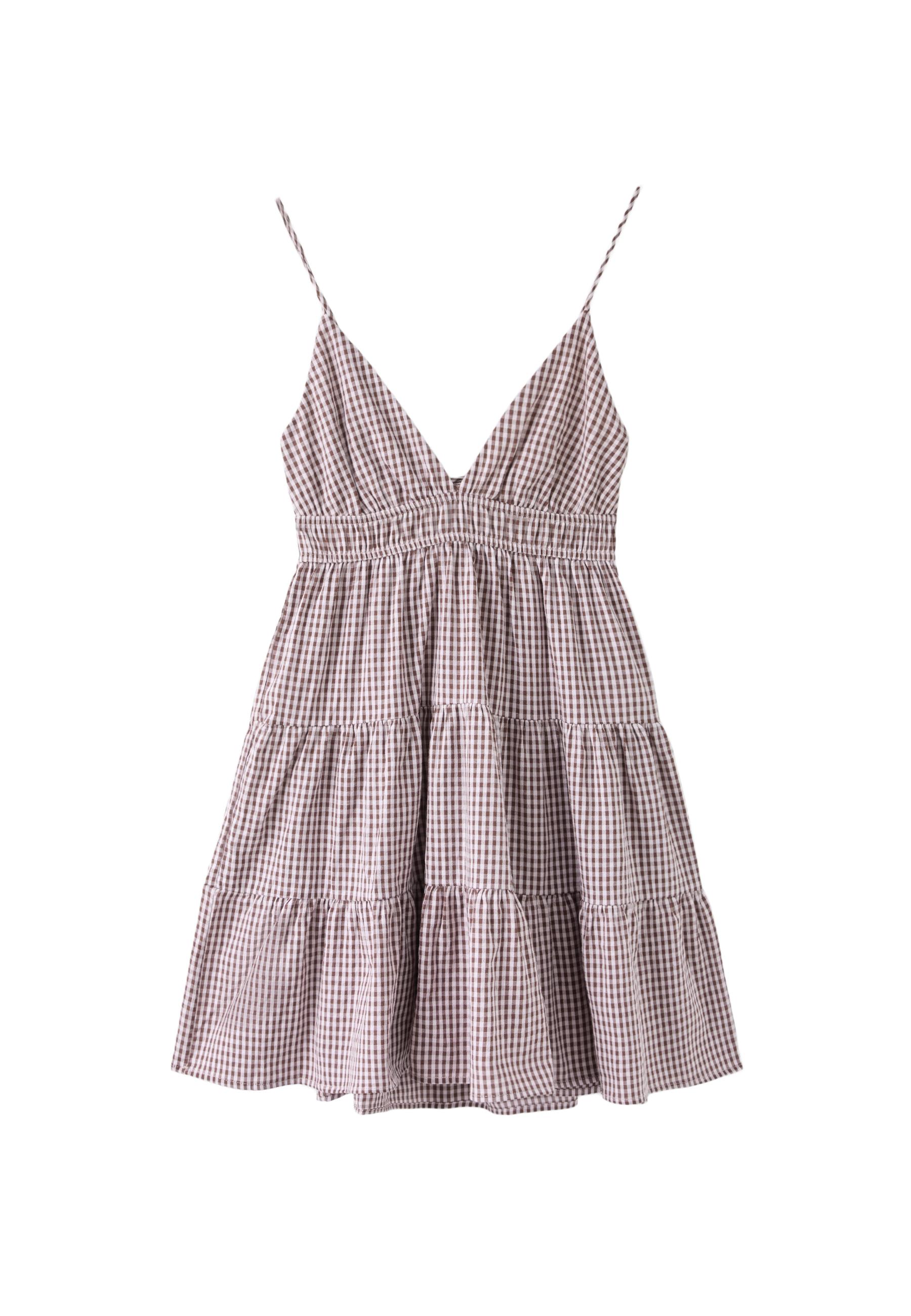 Gingham short dress with open back — GREY DENIM WASH