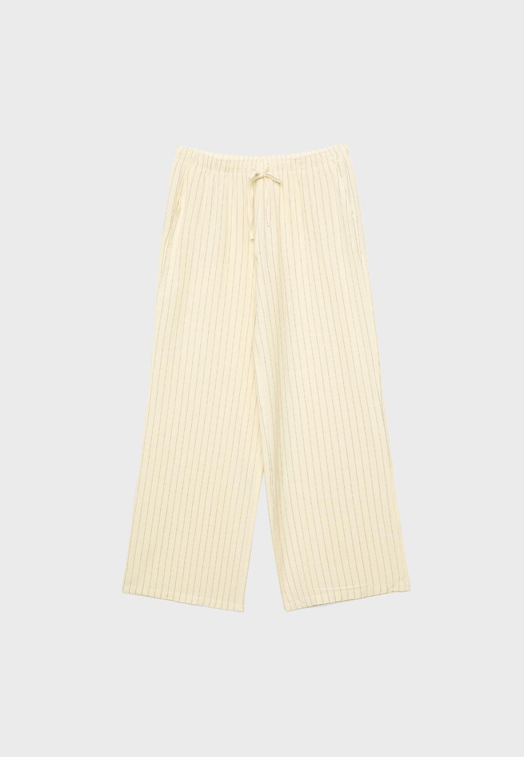 Pantalón fluido con lino rayas