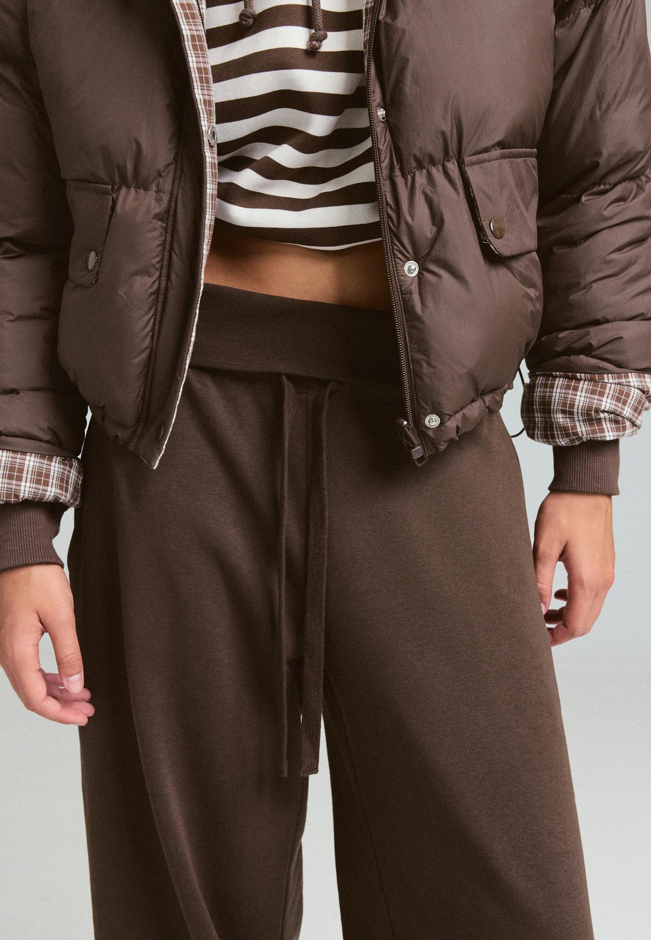 Straight-leg fold-over waistband joggers — Brown