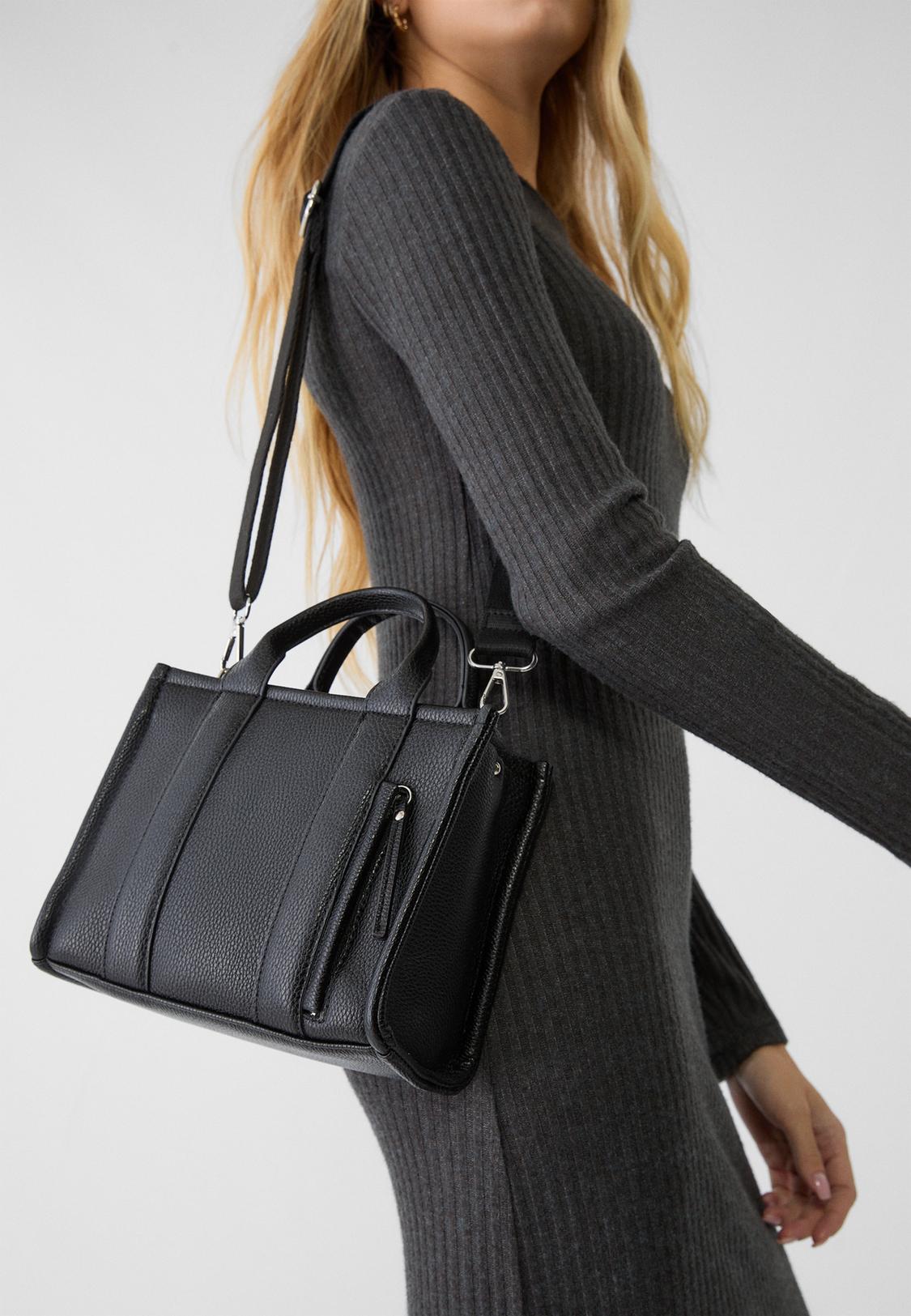 Black Handbag Leather Mini Faux Leather Tote Bag Women's