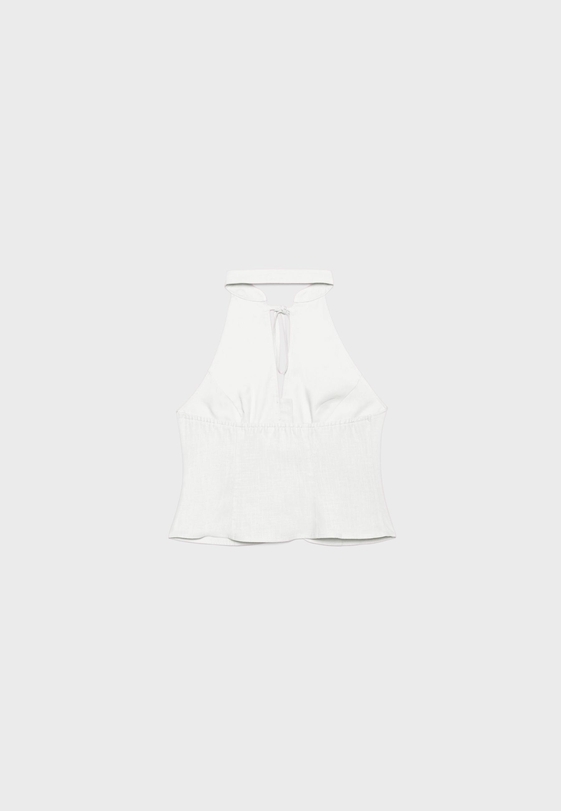 Buttoned halter top — White