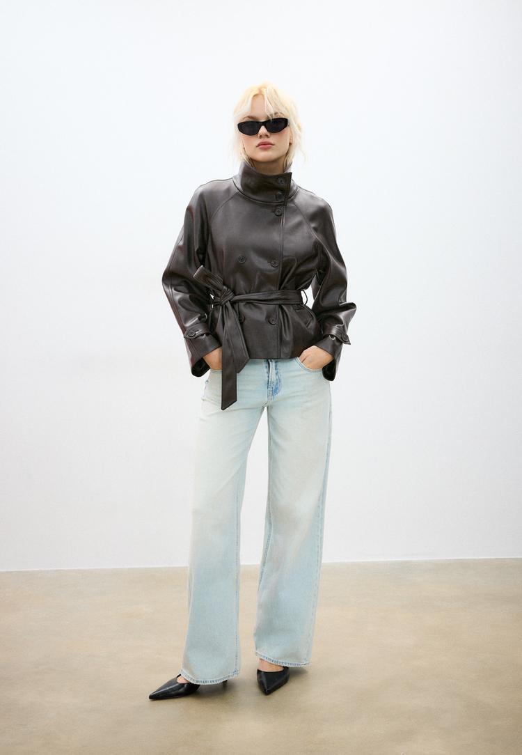 Stradivarius Műbőr Ballonkabát Magas Nyakrésszel 101