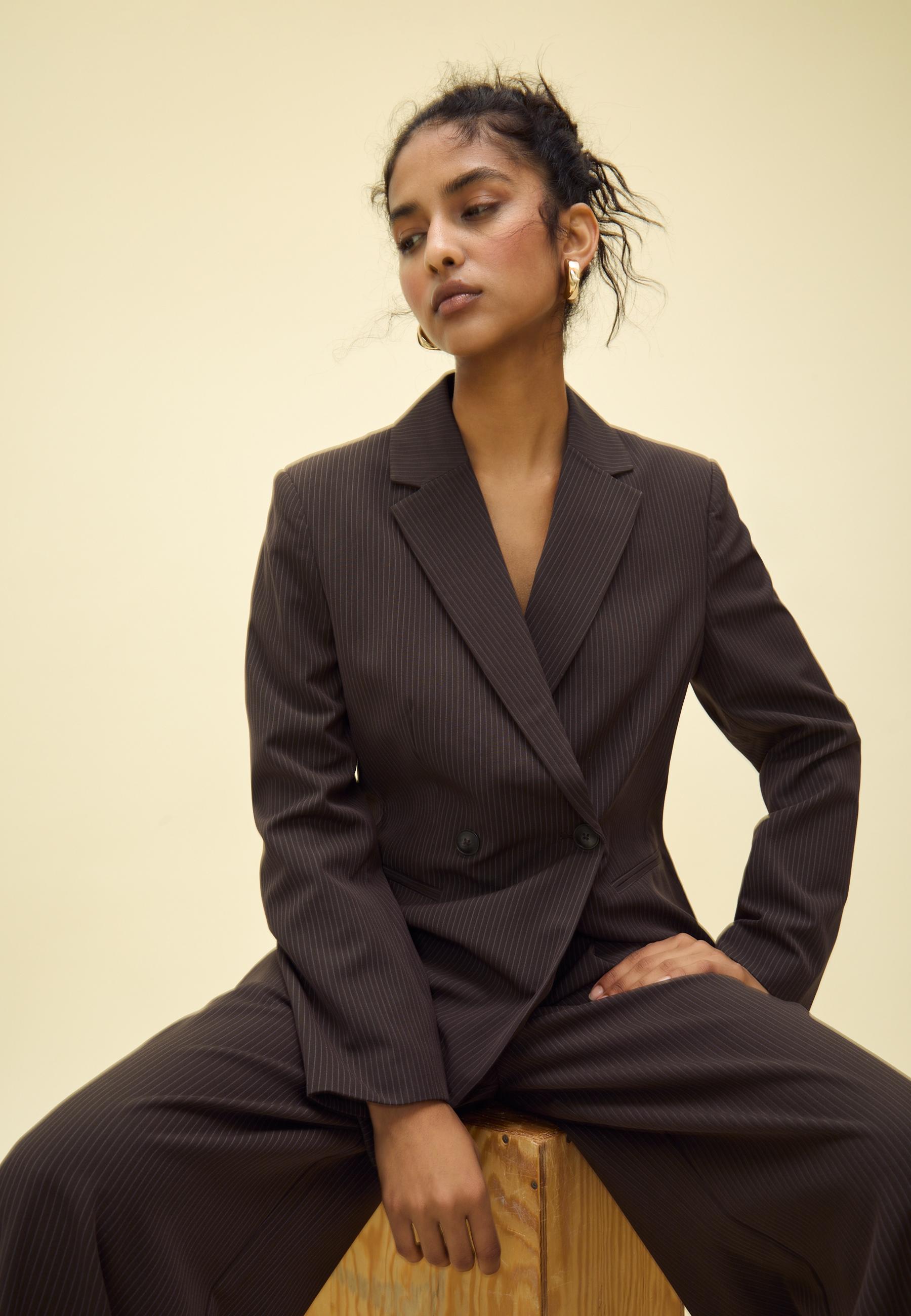 ボトムスその他 Plain Striped Double Breasted Blazer ERFMFKL Mens Black Striped Blazer Double Breasted Long