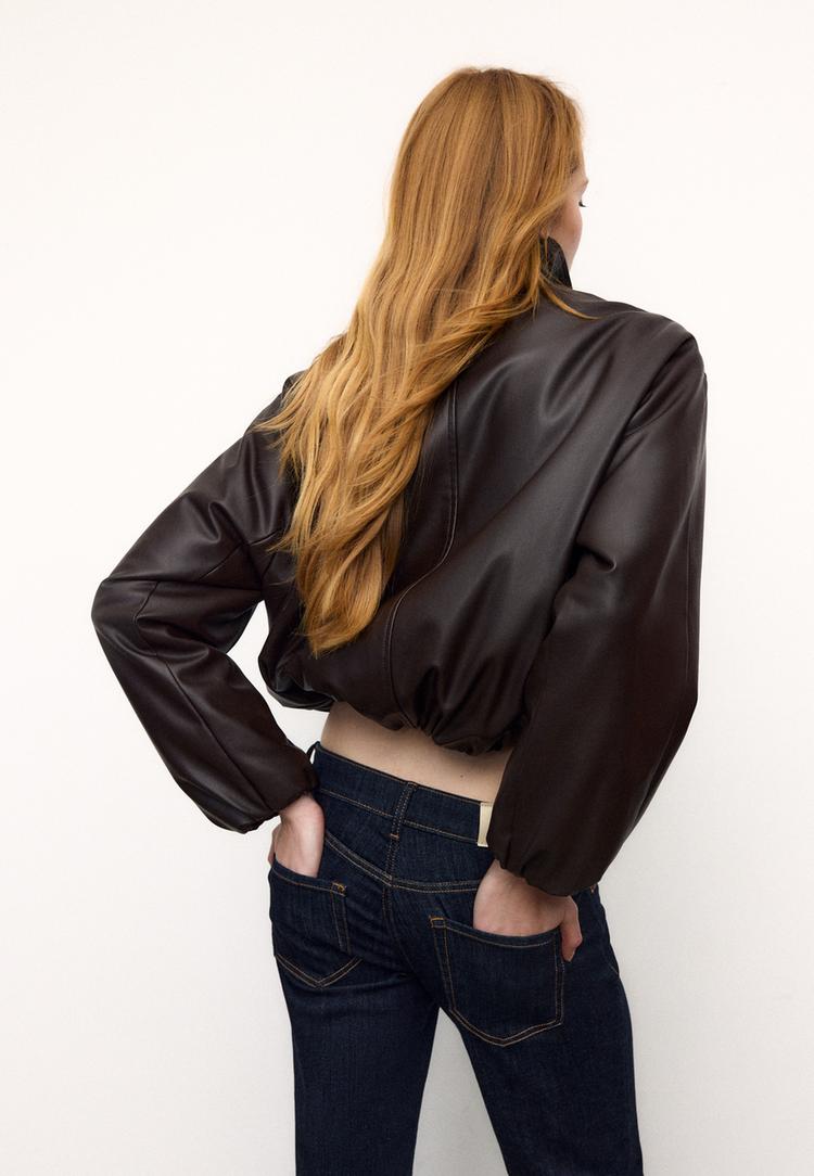 gewatteerd bomberjack met leereffect