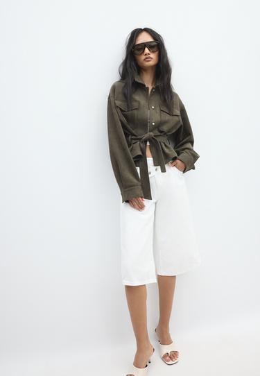 Cropped faux suede jacket — Khaki 2