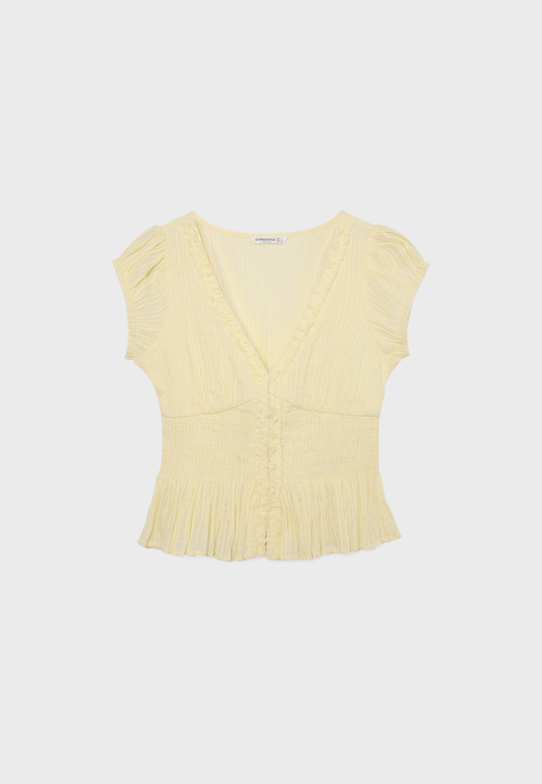 Short sleeve shirred shirt — Gold