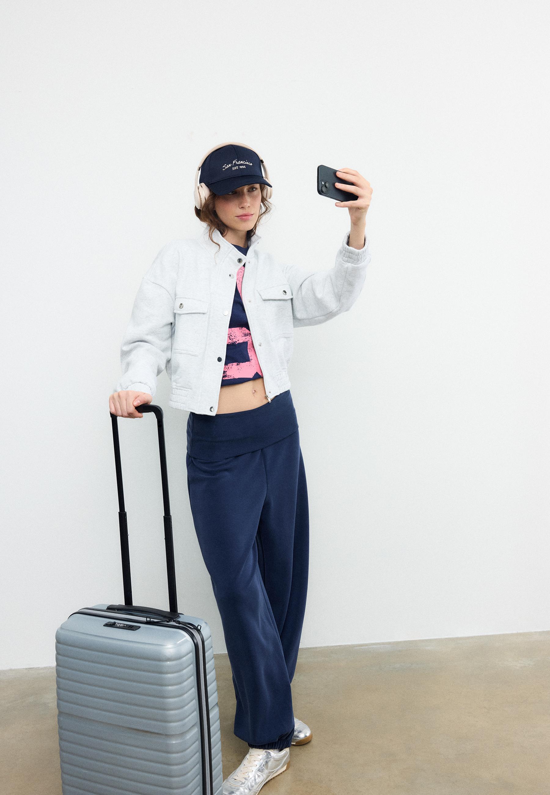 High neck sweatshirt jacket — Grey melange