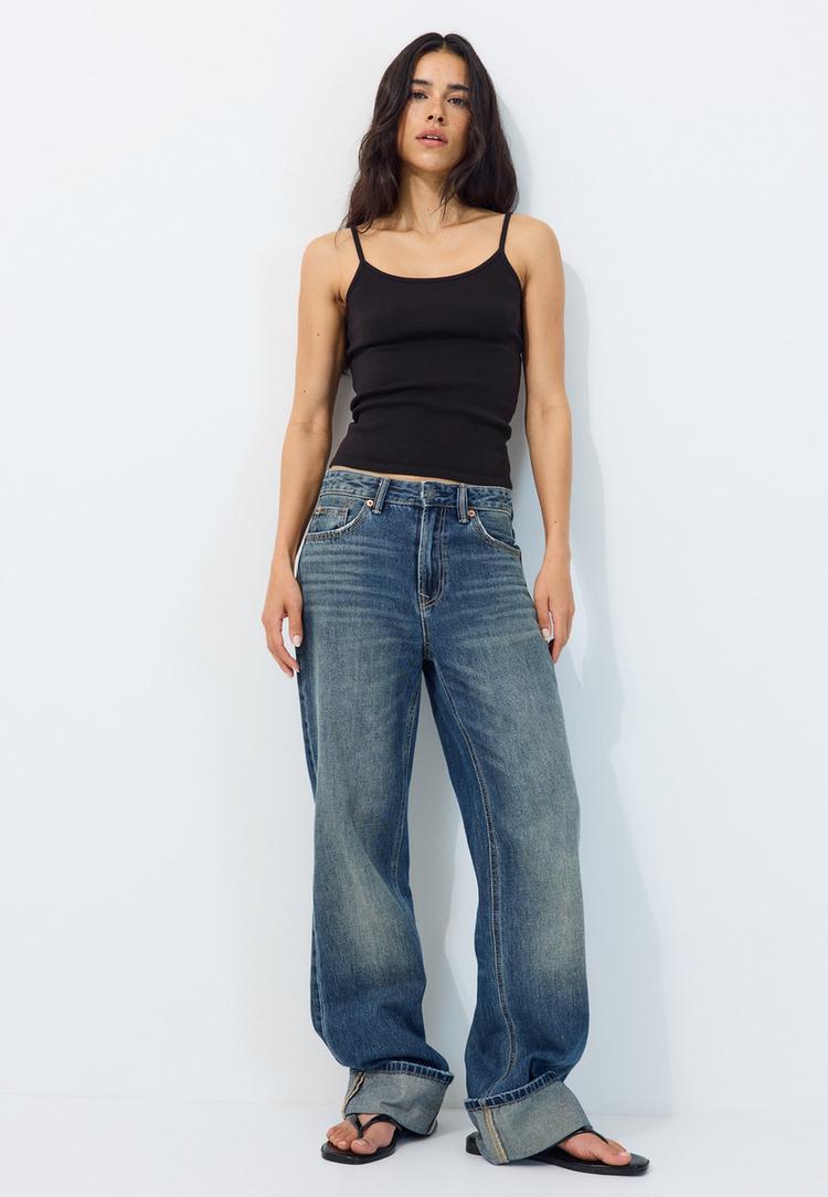 Stradivarius B07 Rebrasti Top S Naramenicama Black Xs