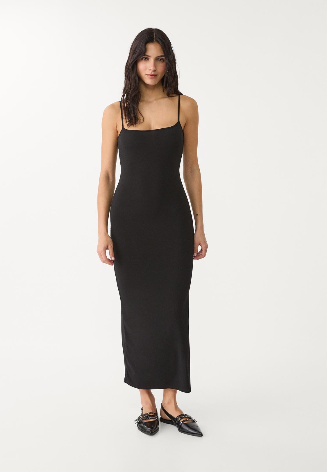 Robe Noire Robe Midi Stradivarius Dress Robe Noire Stradivarius