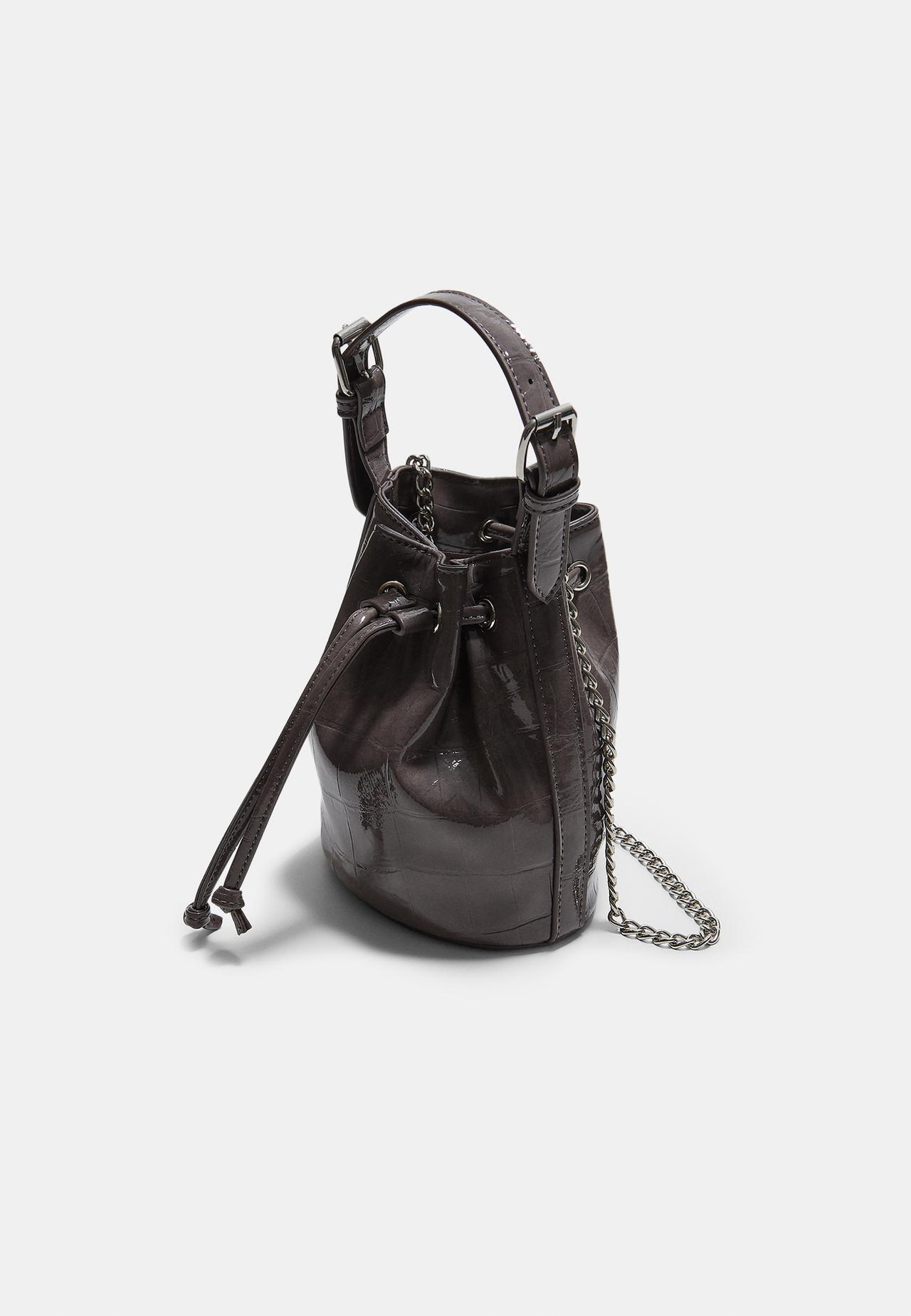 Mock croc bucket bag — Dark grey