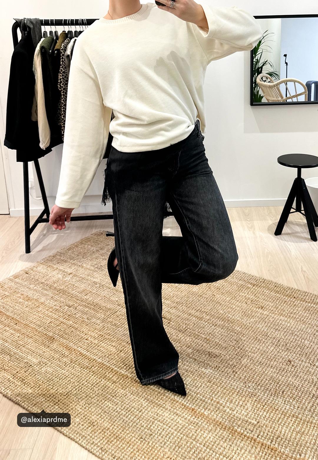 Bi-material knit T-shirt — Ecru