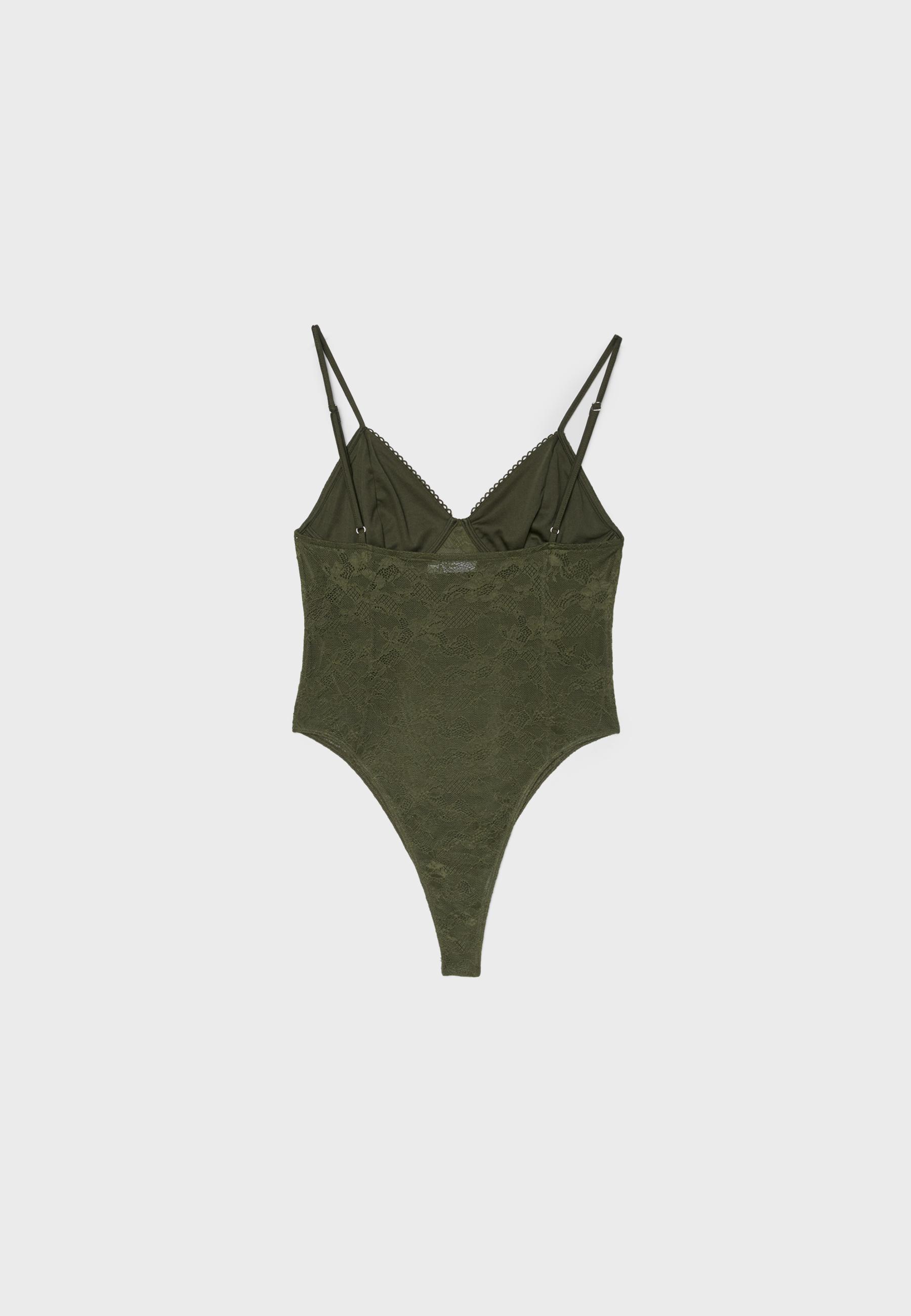 Lace strap bodysuit — Olive green