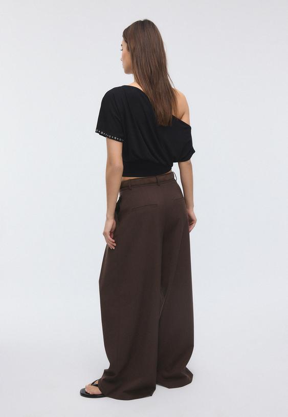 Stradivarius Maxi-Dart Trousers With Belt Brown 10