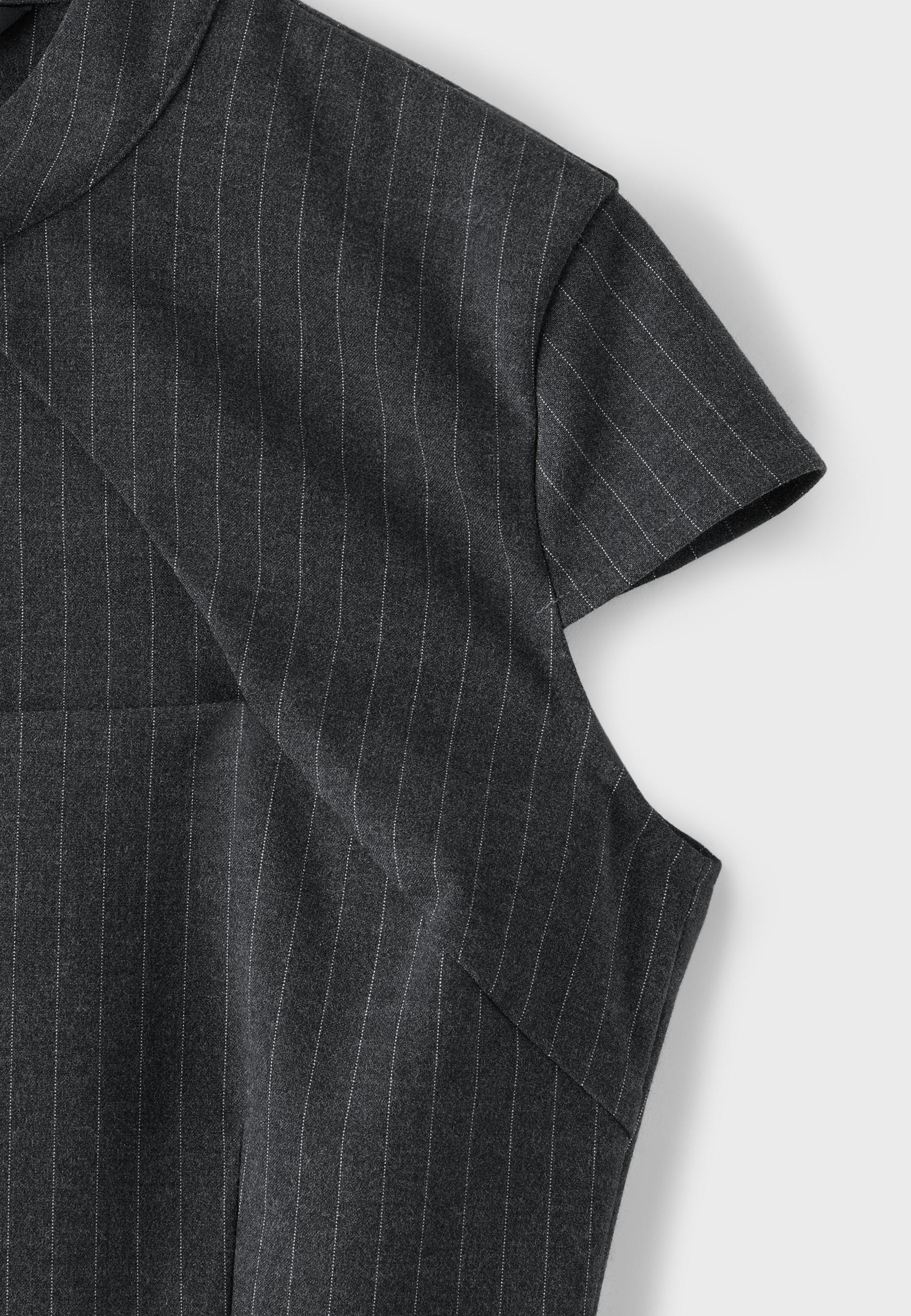 Striped cut-out short sleeve shirt — Dark grey